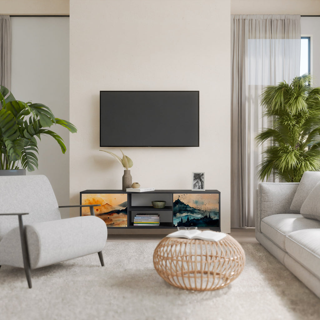 OMINOUS MOUNTAINS Móvel de TV com 2 Portas em Acabamento Preto