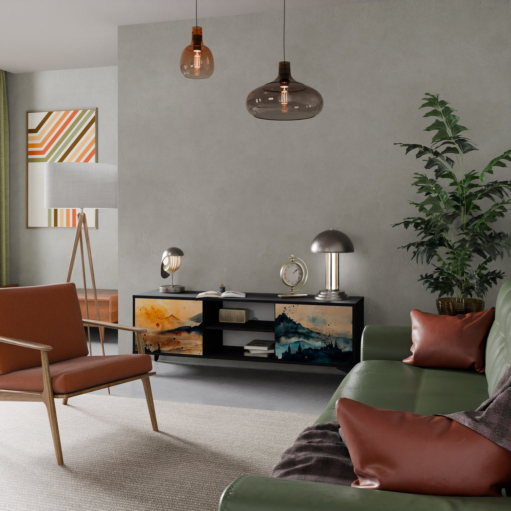 OMINOUS MOUNTAINS Móvel de TV com 2 Portas em Acabamento Preto