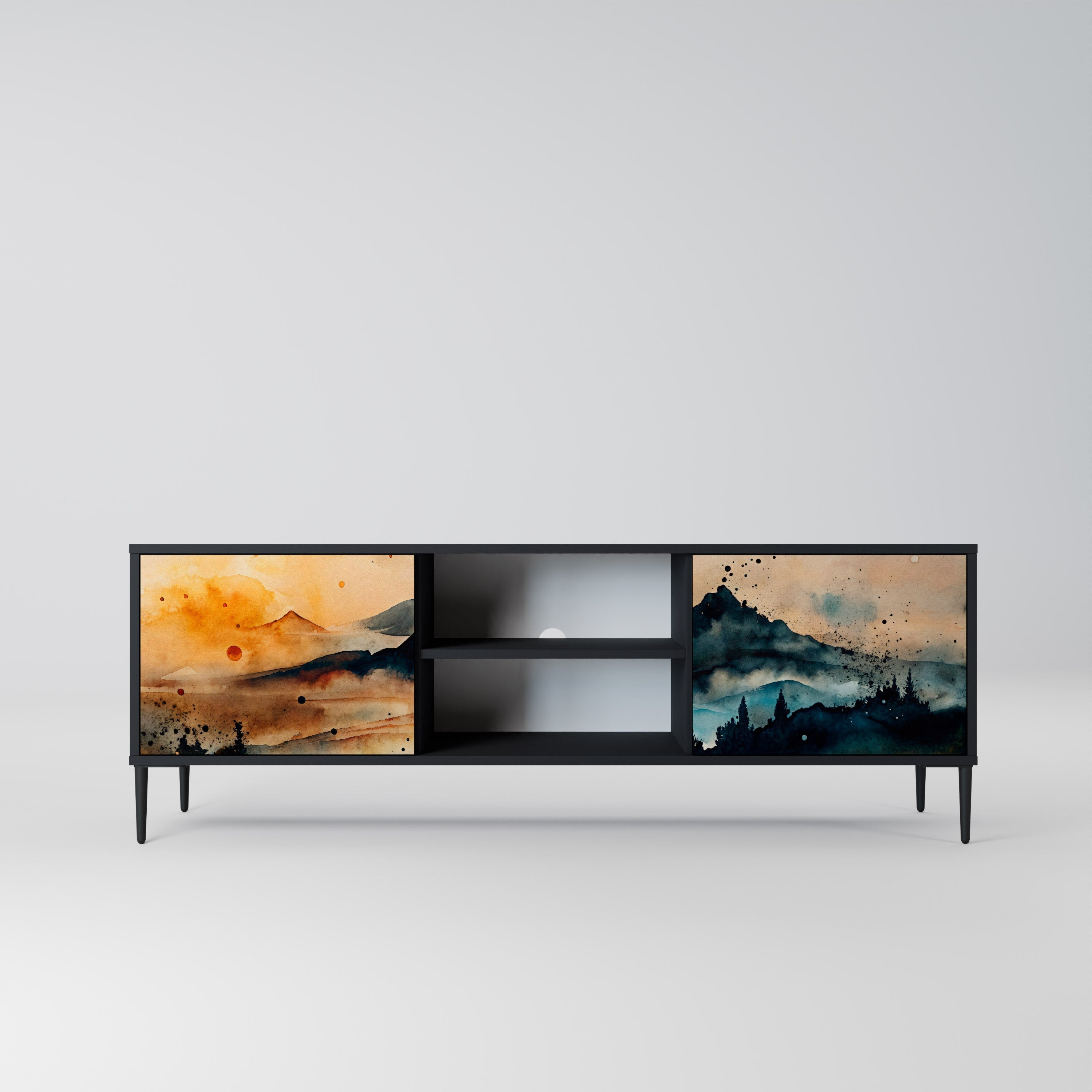 OMINOUS MOUNTAINS Móvel de TV com 2 Portas em Acabamento Preto