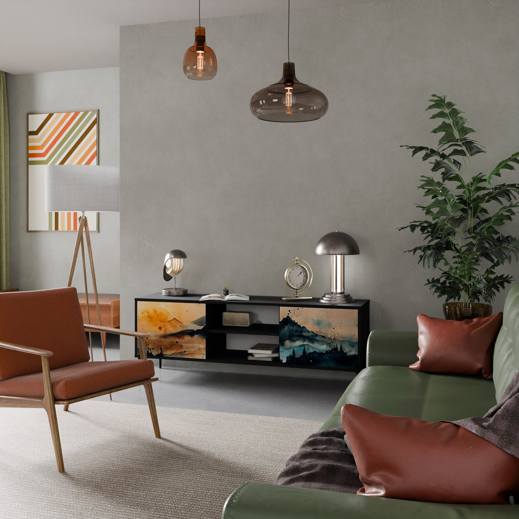 OMINOUS MOUNTAINS Móvel de TV com 2 Portas em Acabamento Preto