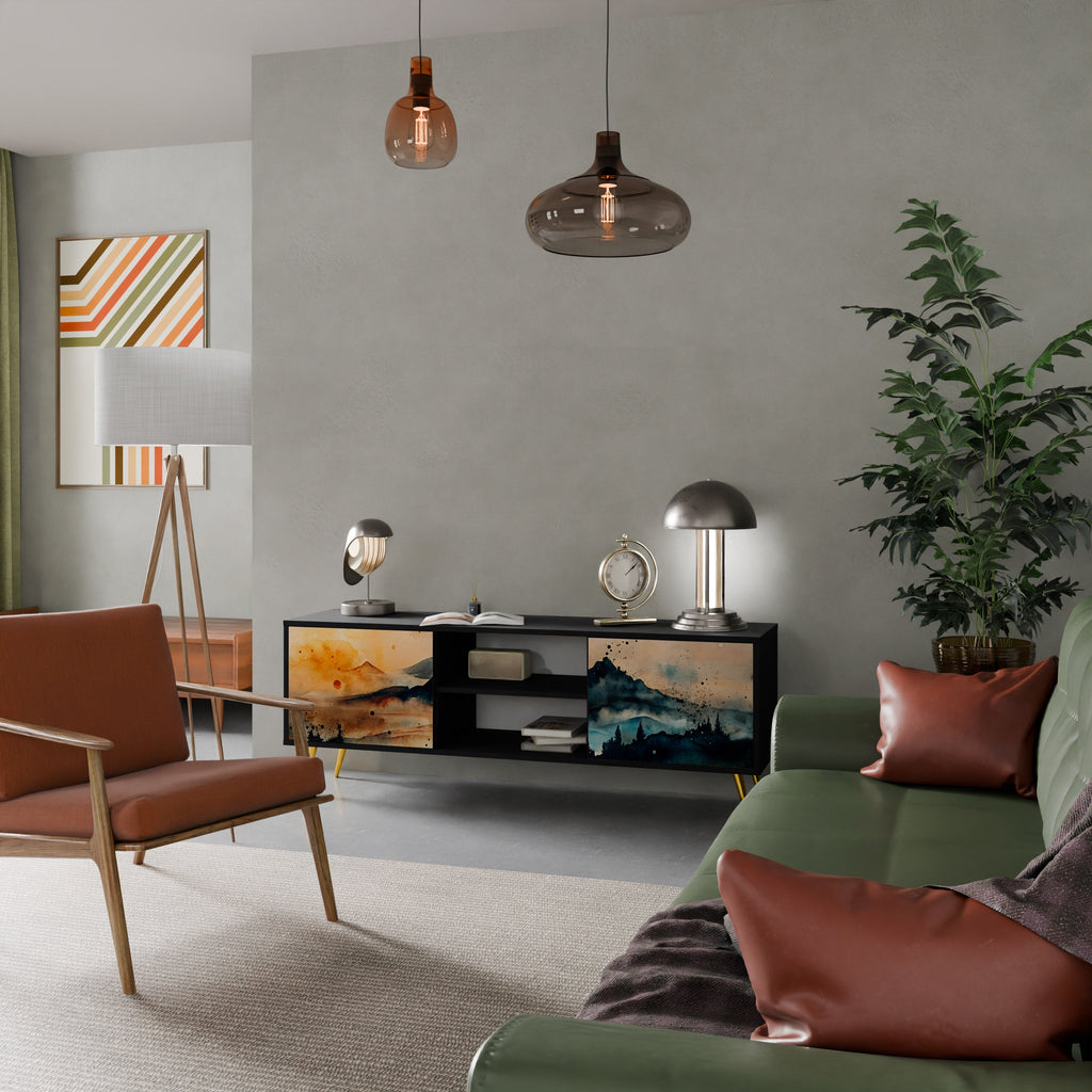 OMINOUS MOUNTAINS Móvel de TV com 2 Portas em Acabamento Preto