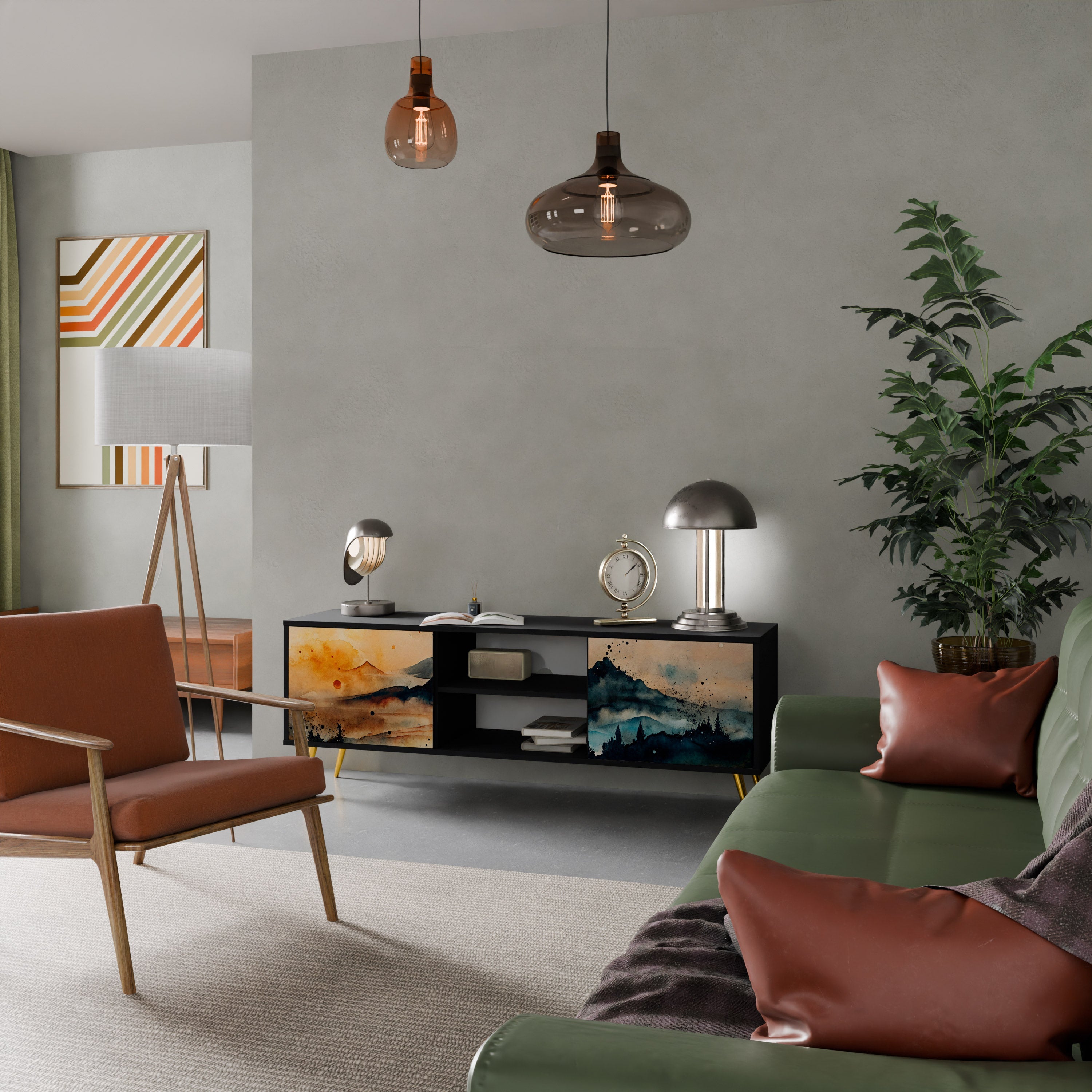 OMINOUS MOUNTAINS Móvel de TV com 2 Portas em Acabamento Preto