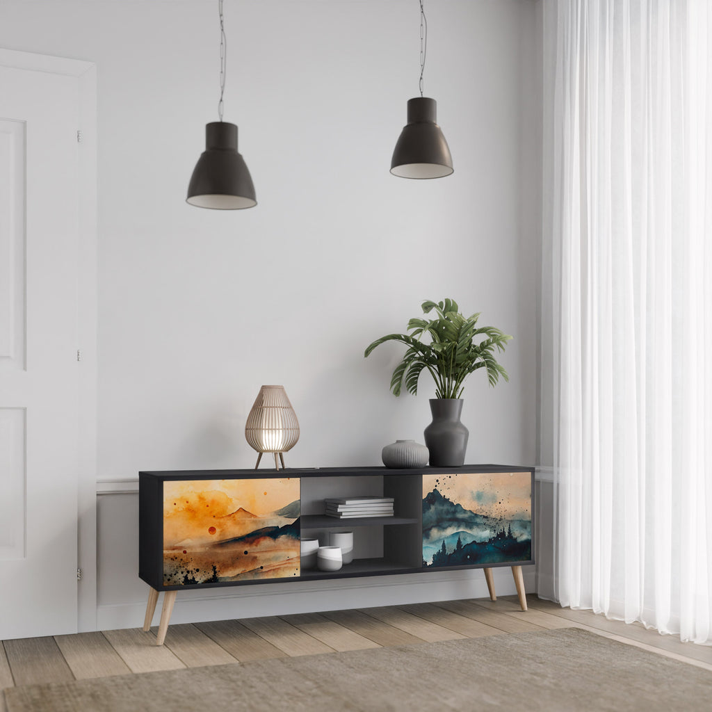 OMINOUS MOUNTAINS Móvel de TV com 2 Portas em Acabamento Preto