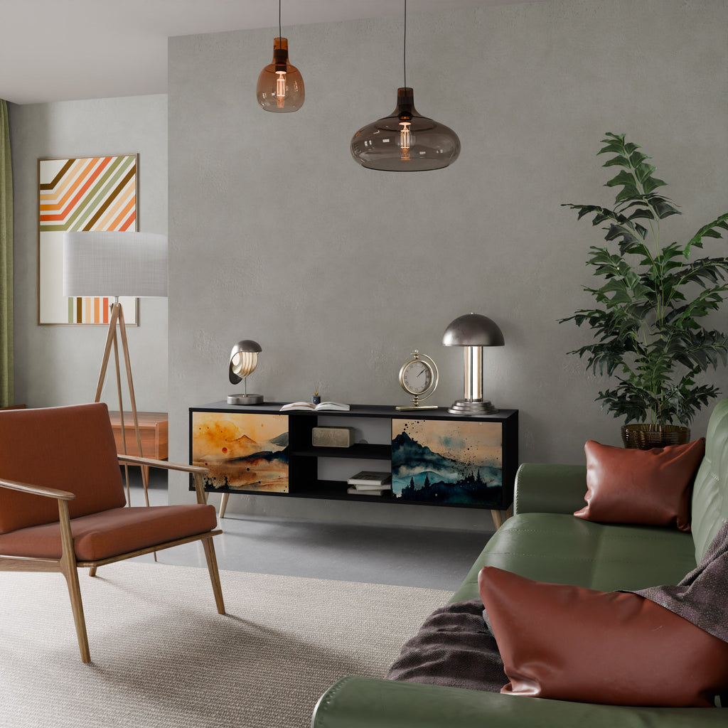 OMINOUS MOUNTAINS Móvel de TV com 2 Portas em Acabamento Preto