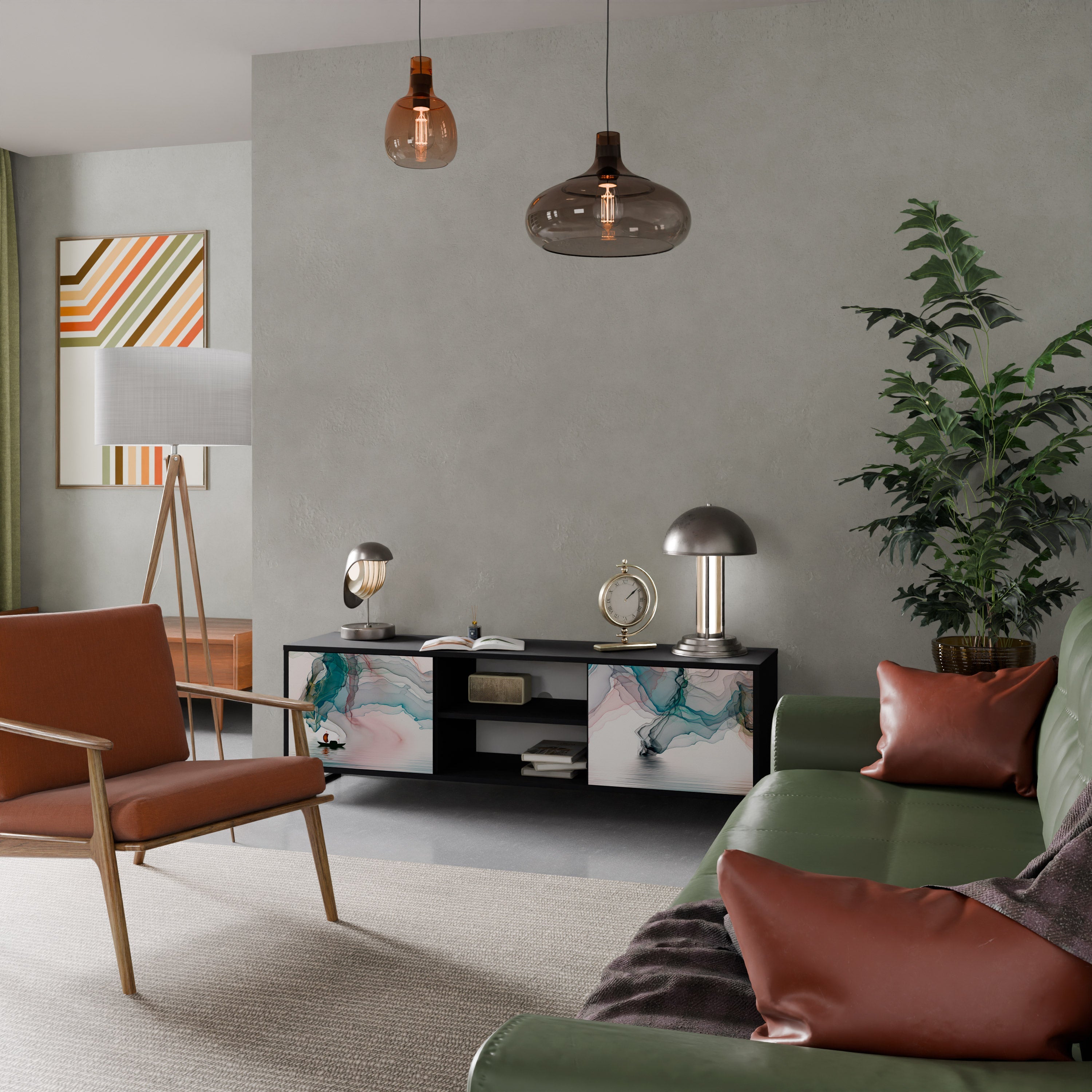 VELVET CROSSING Móvel de TV com 2 Portas em Acabamento Preto