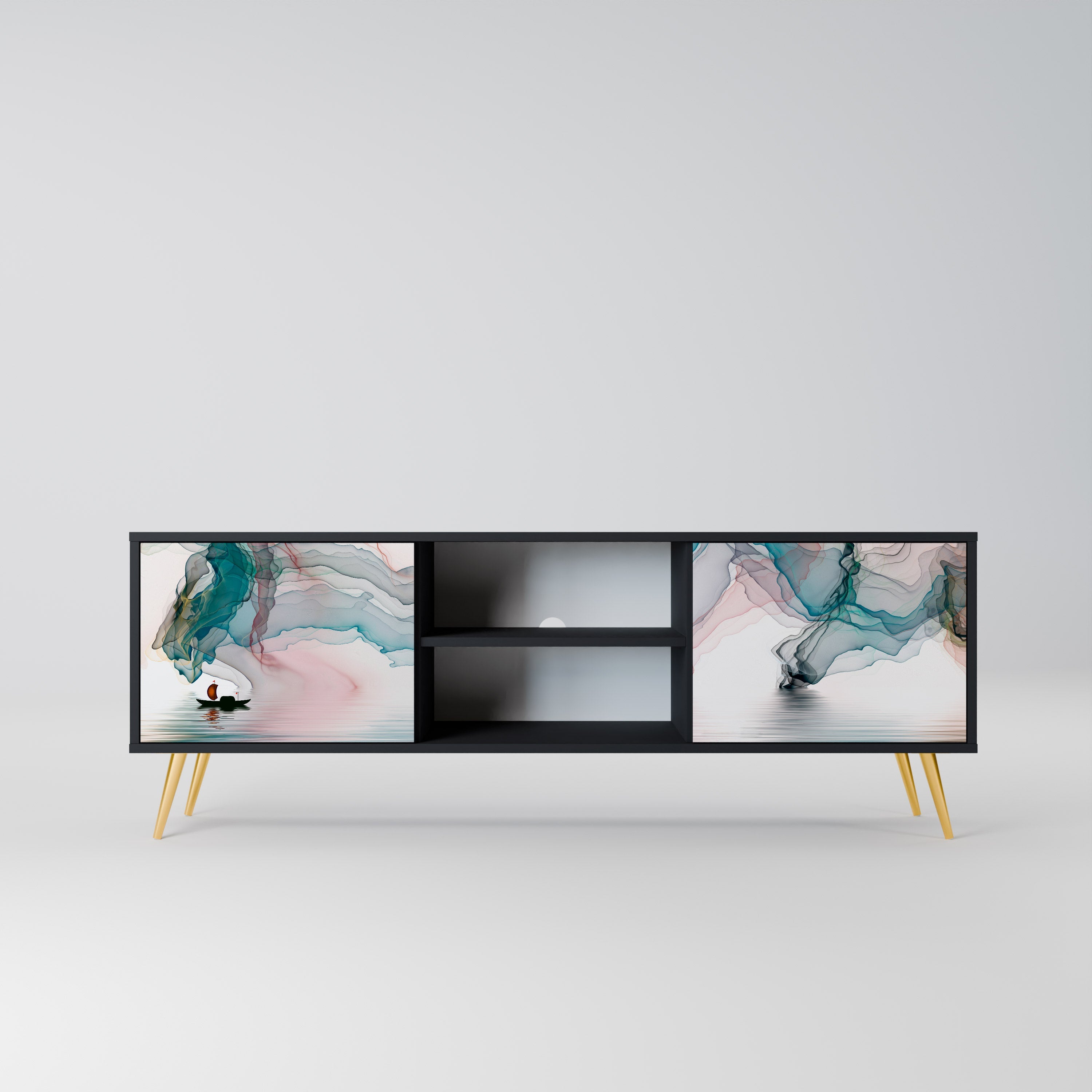 VELVET CROSSING Móvel de TV com 2 Portas em Acabamento Preto