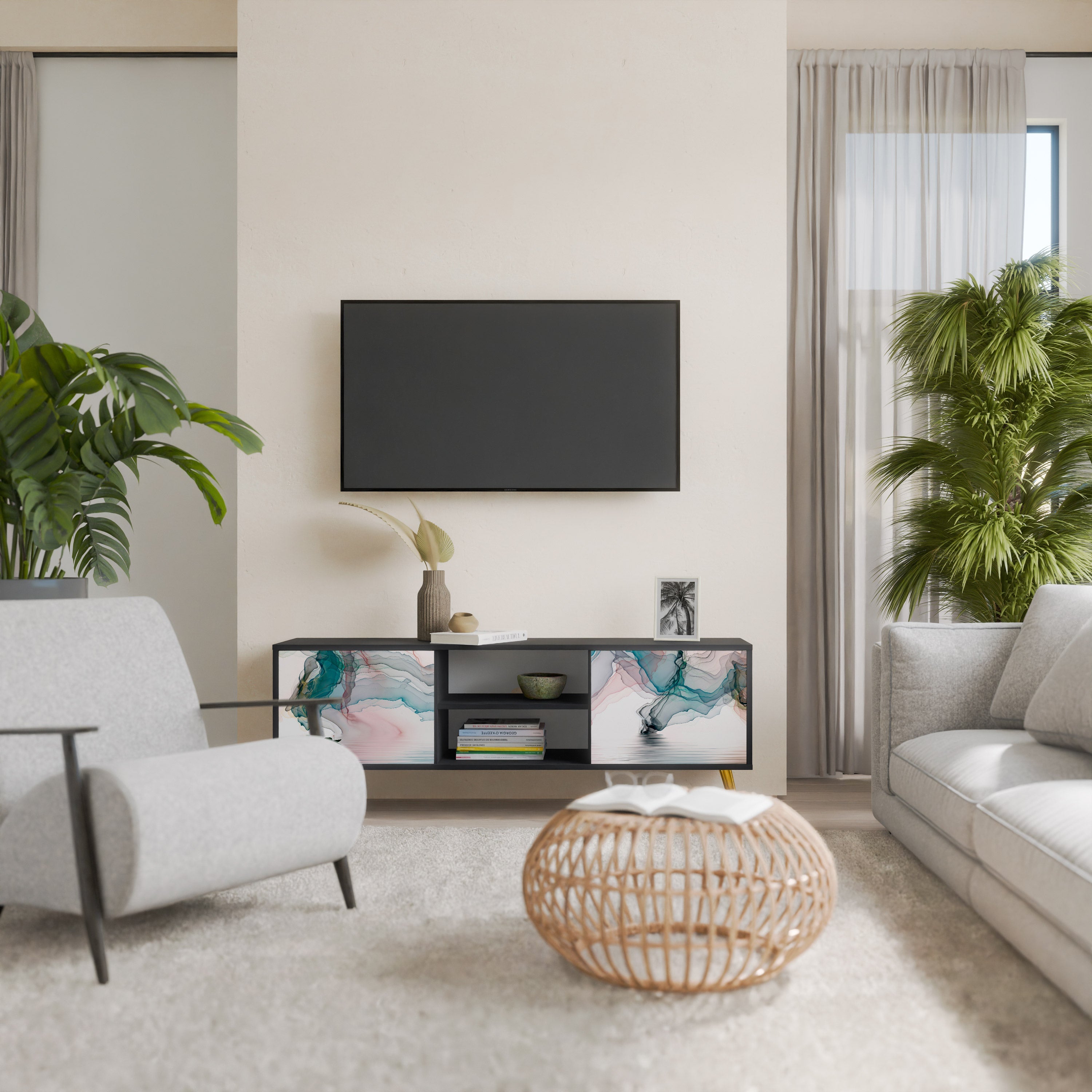 VELVET CROSSING Móvel de TV com 2 Portas em Acabamento Preto