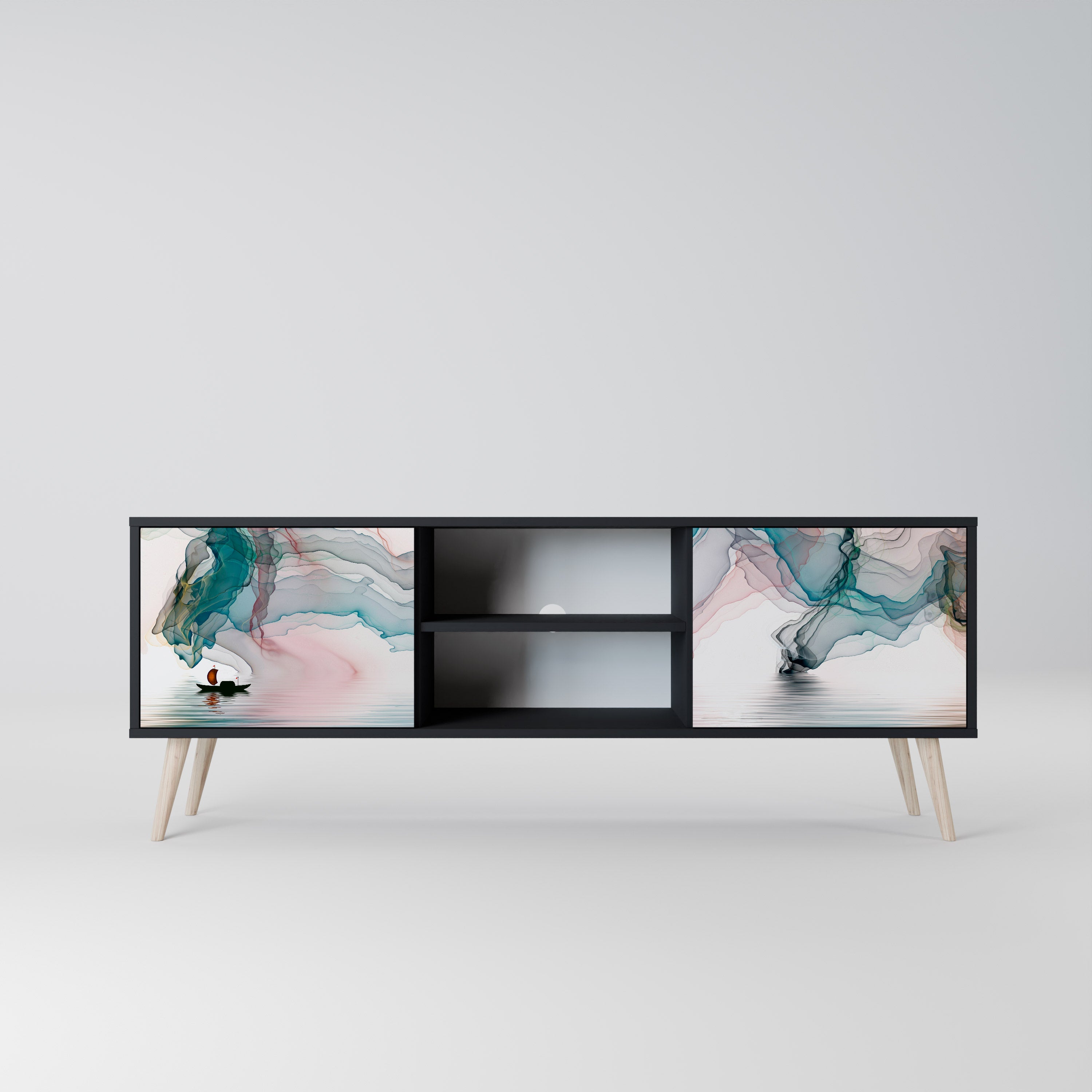 VELVET CROSSING Móvel de TV com 2 Portas em Acabamento Preto