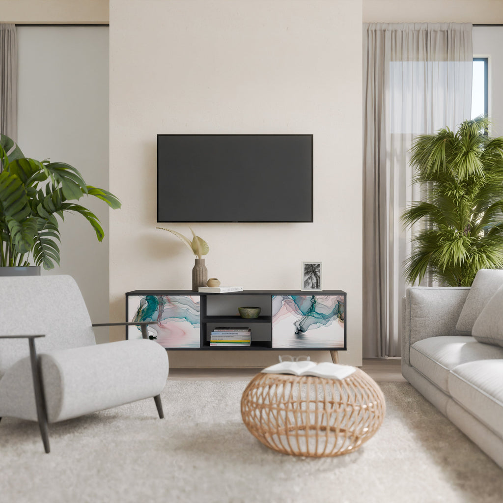 VELVET CROSSING Móvel de TV com 2 Portas em Acabamento Preto