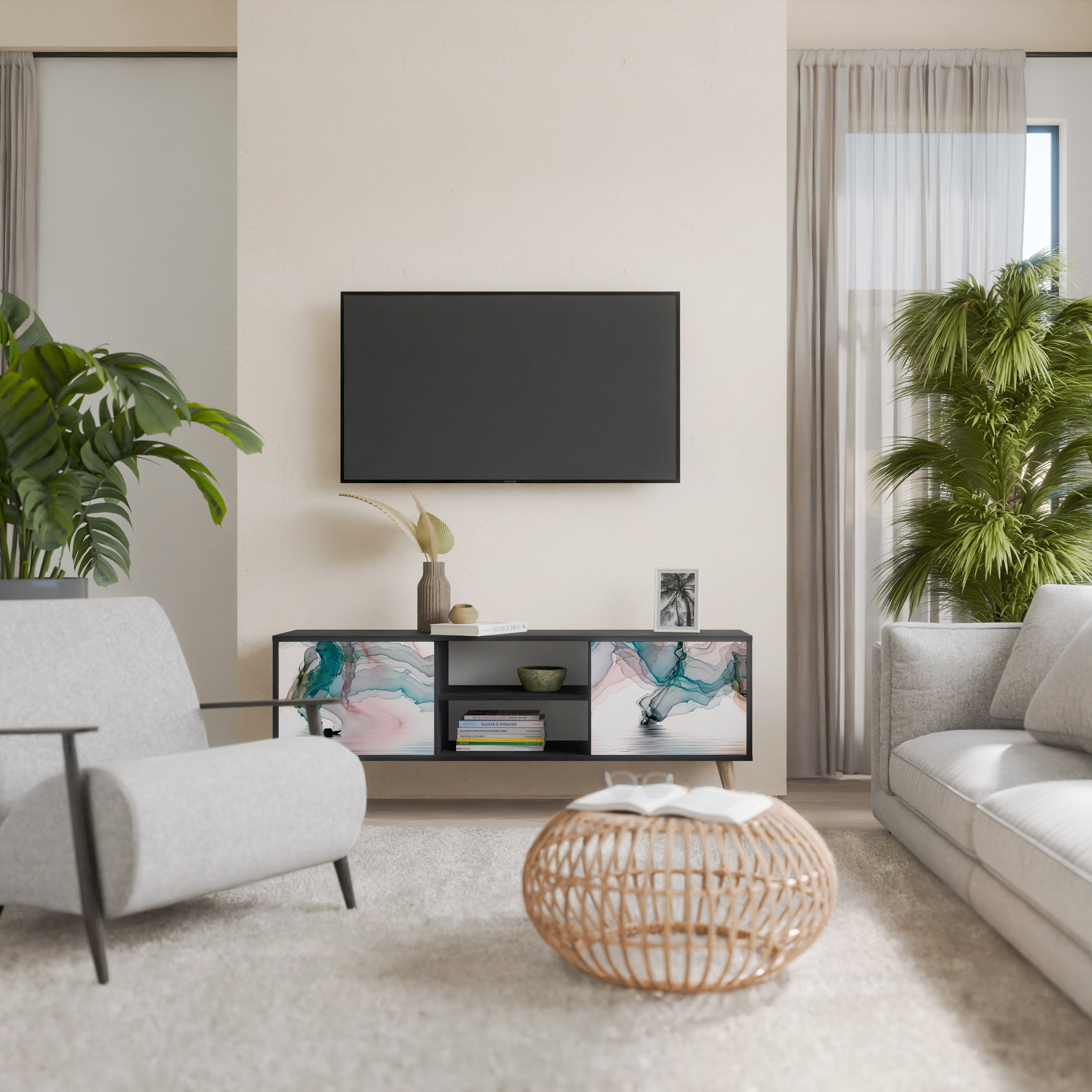 VELVET CROSSING Móvel de TV com 2 Portas em Acabamento Preto