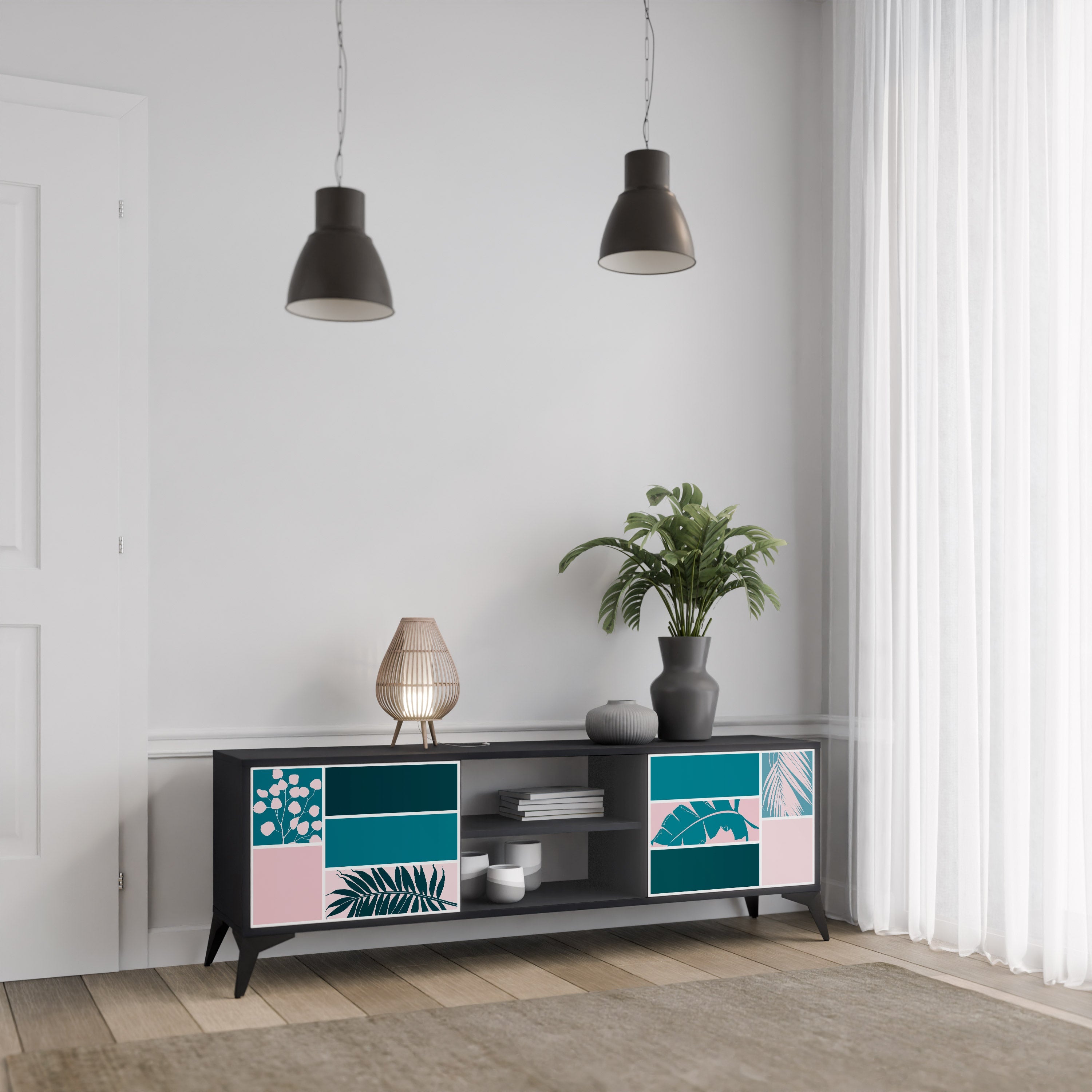 COMBINATION OF SHAPES Móvel de TV com 2 Portas em Acabamento Preto