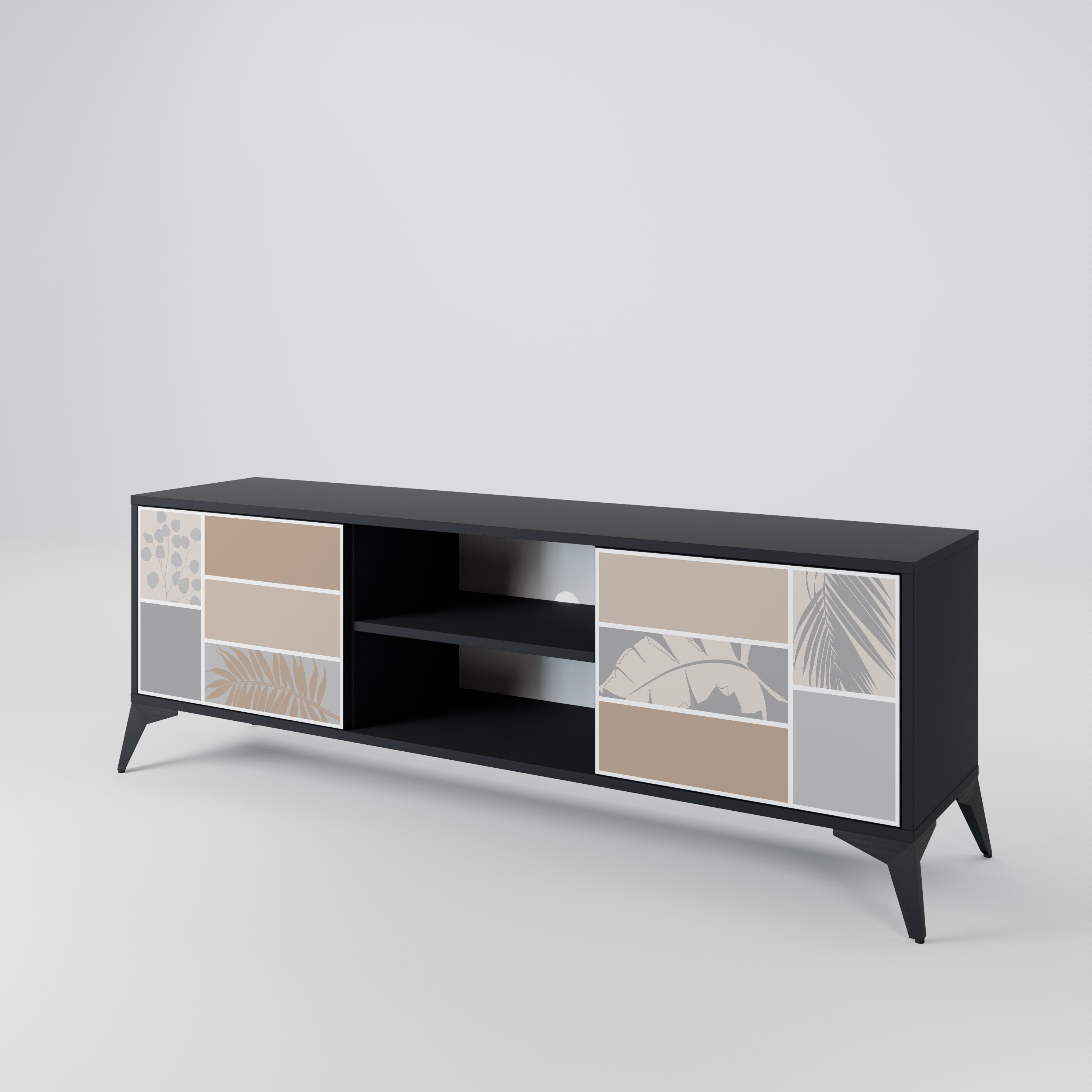 TROPICAL SHAPES 2-Door TV Stand in Black Finish