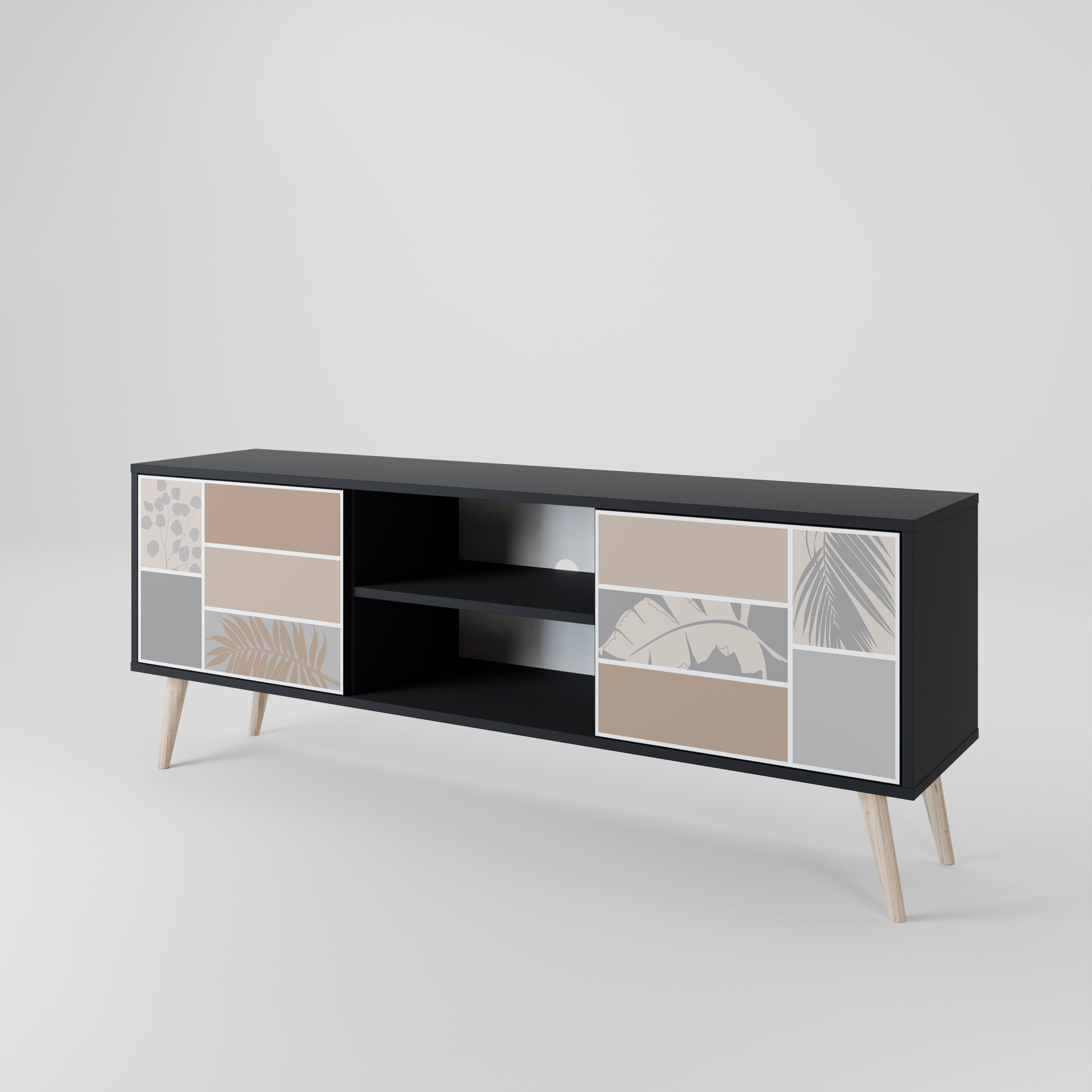 TROPICAL SHAPES 2-Door TV Stand in Black Finish