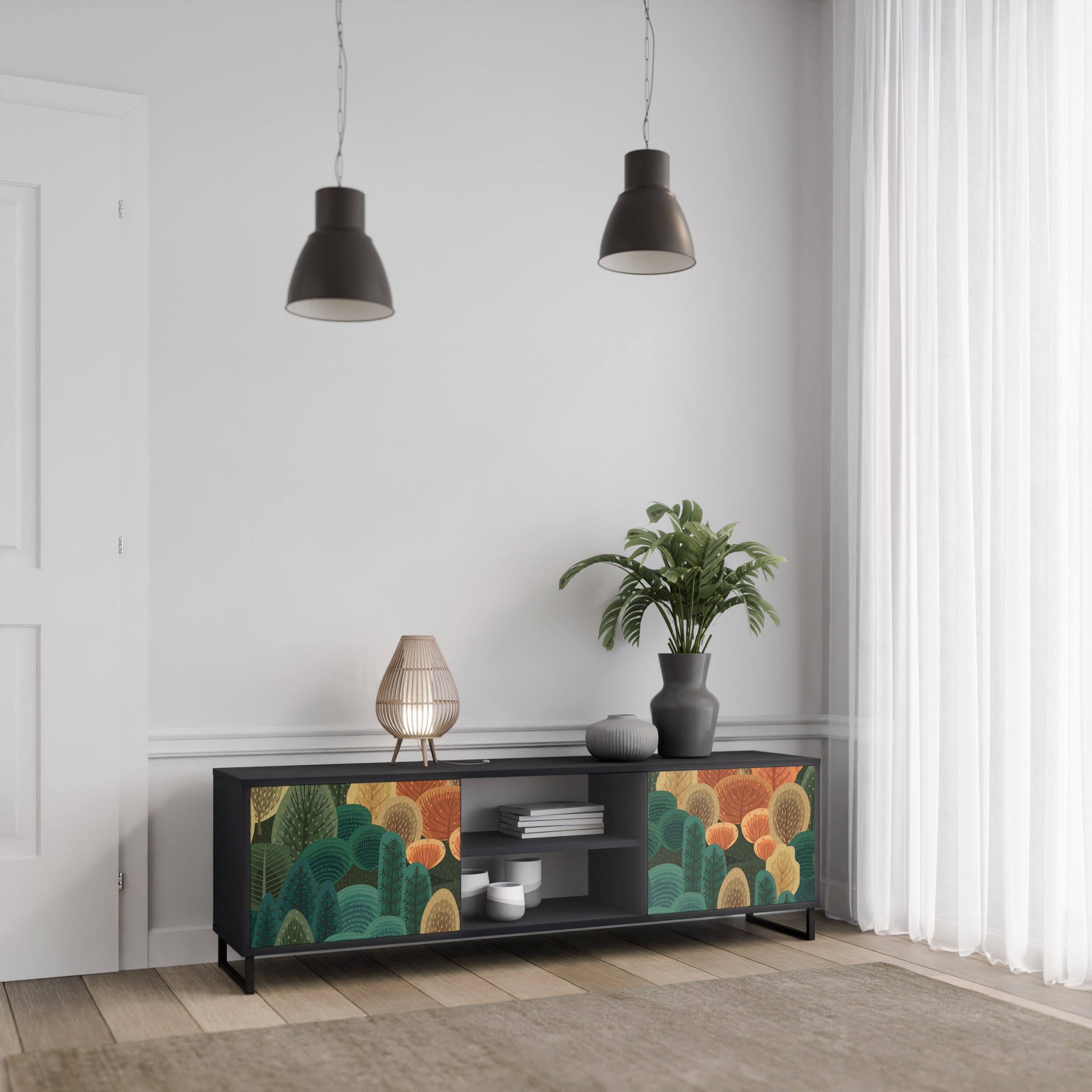 AUTUMN KALEIDOSCOPE Móvel de TV com 2 Portas em Acabamento Preto