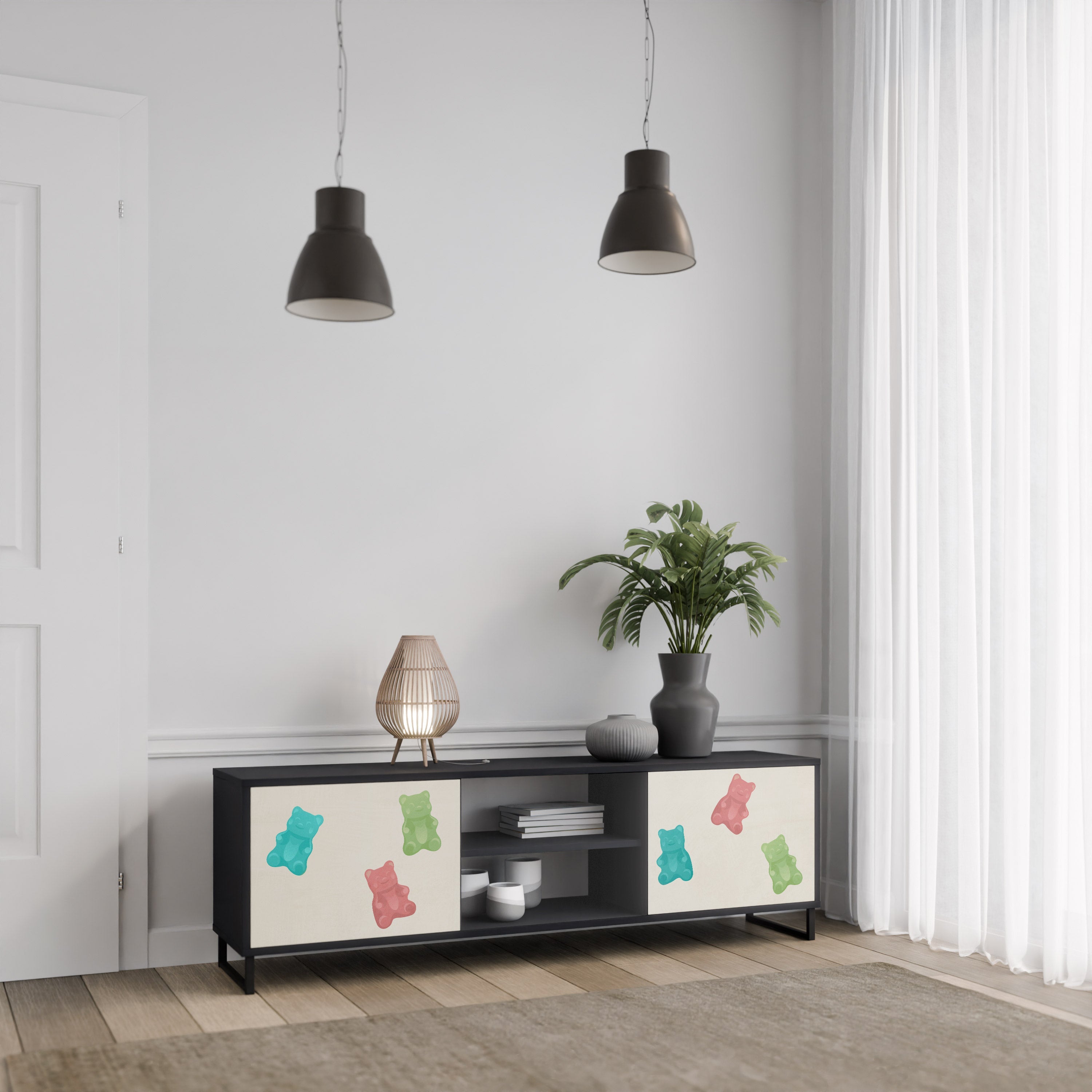 GUMMY BEARS Móvel de TV com 2 Portas em Acabamento Preto