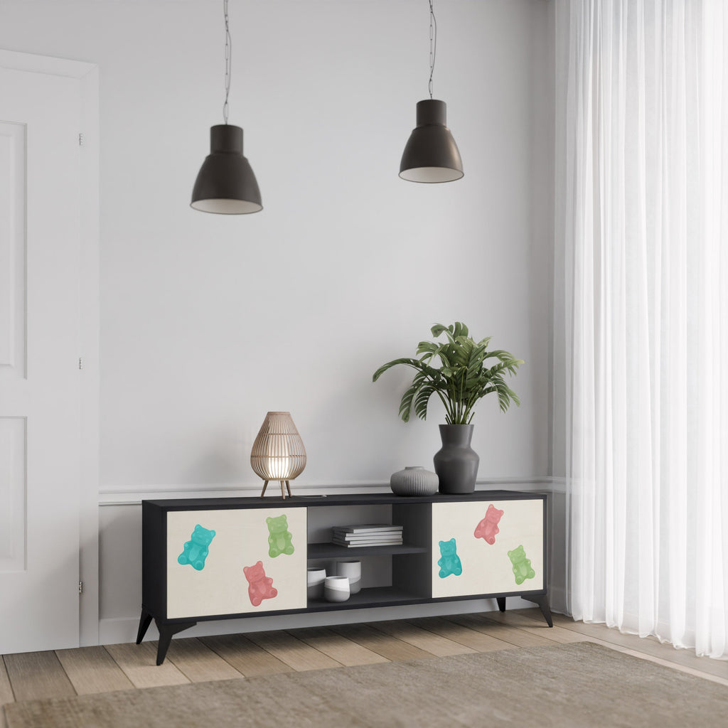 GUMMY BEARS Móvel de TV com 2 Portas em Acabamento Preto