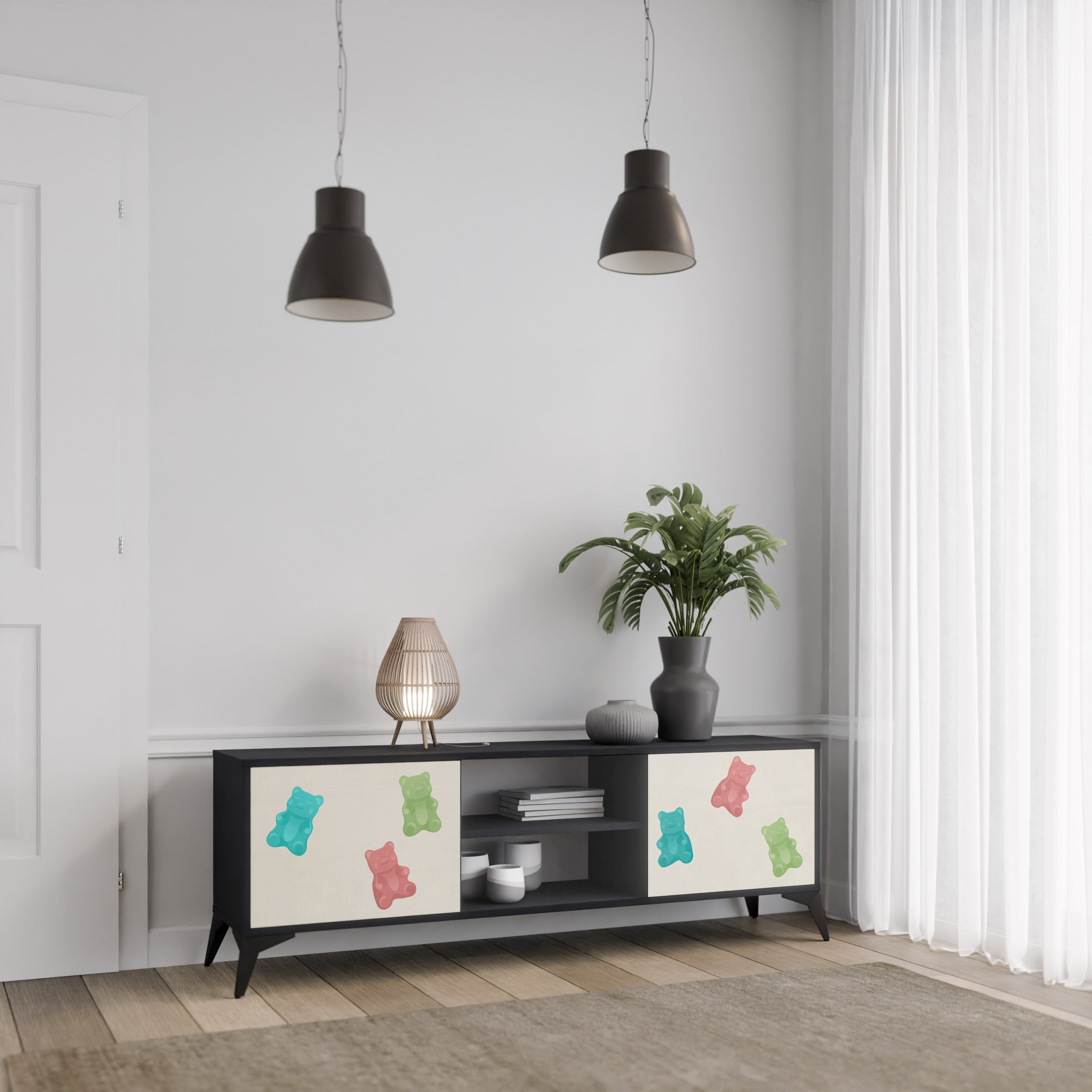 GUMMY BEARS Móvel de TV com 2 Portas em Acabamento Preto