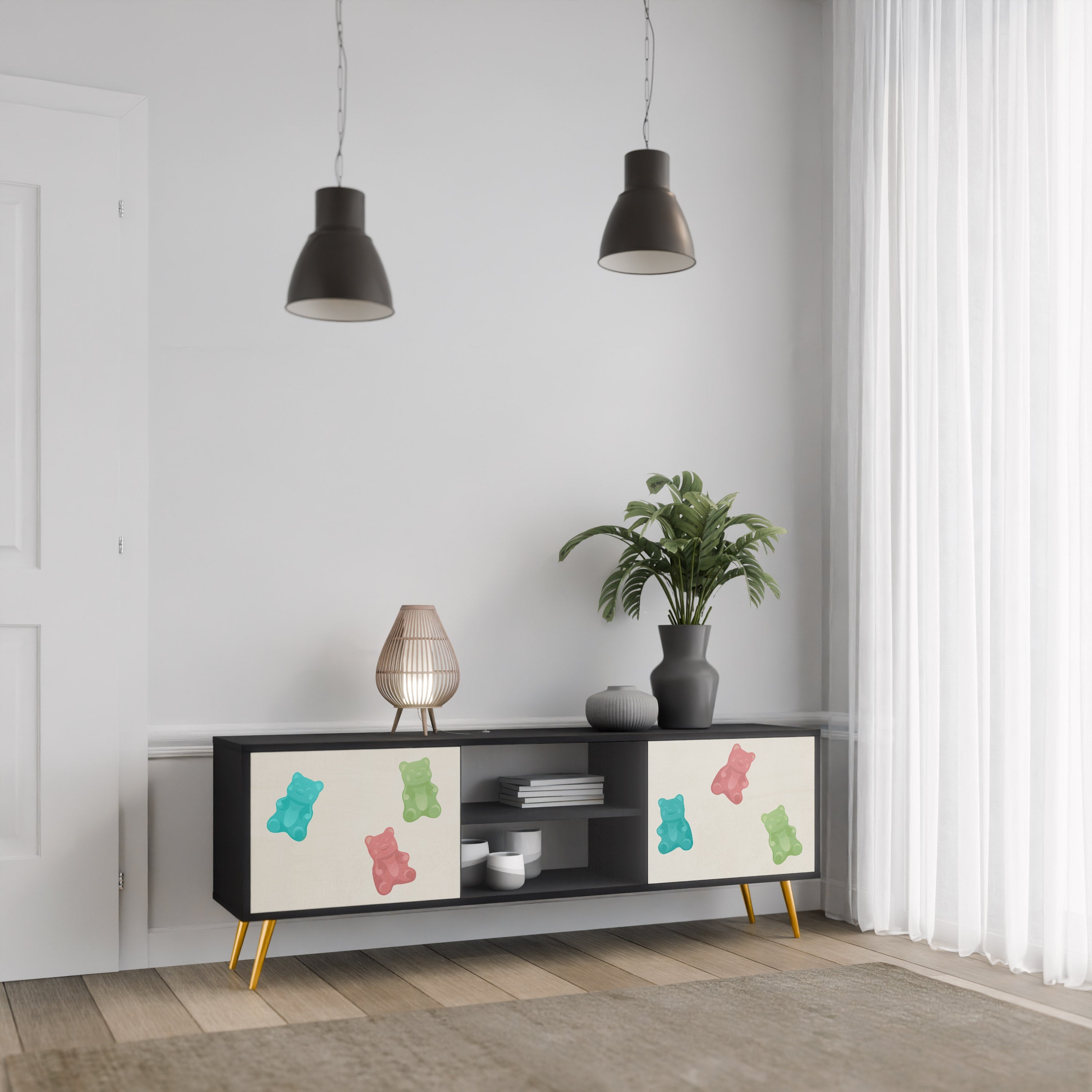 GUMMY BEARS Móvel de TV com 2 Portas em Acabamento Preto