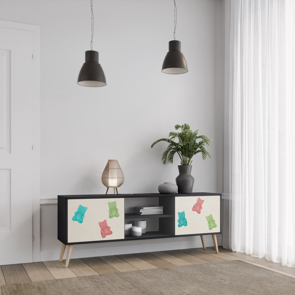 GUMMY BEARS Móvel de TV com 2 Portas em Acabamento Preto