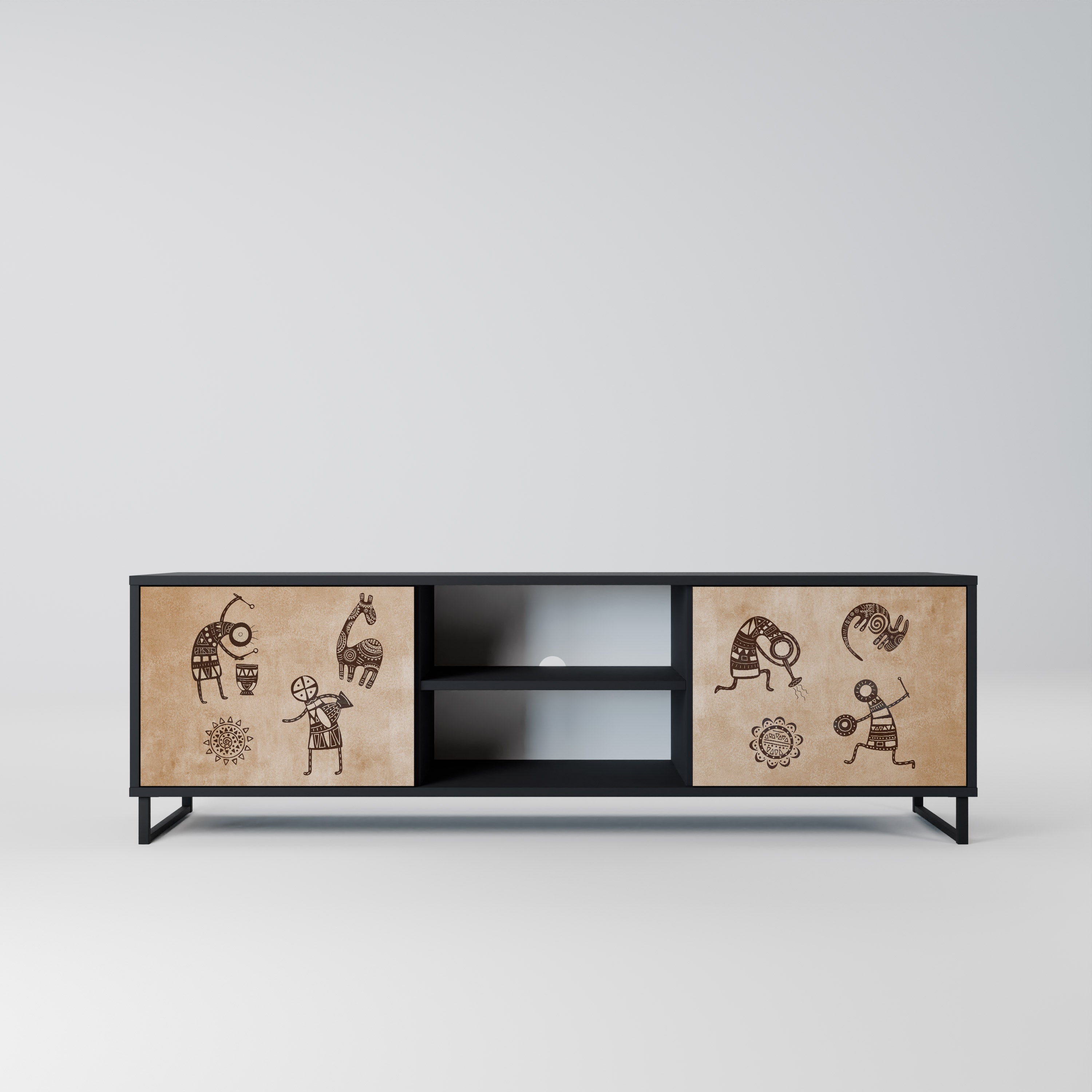 AFRICAN STYLE Móvel de TV com 2 Portas em Acabamento Preto