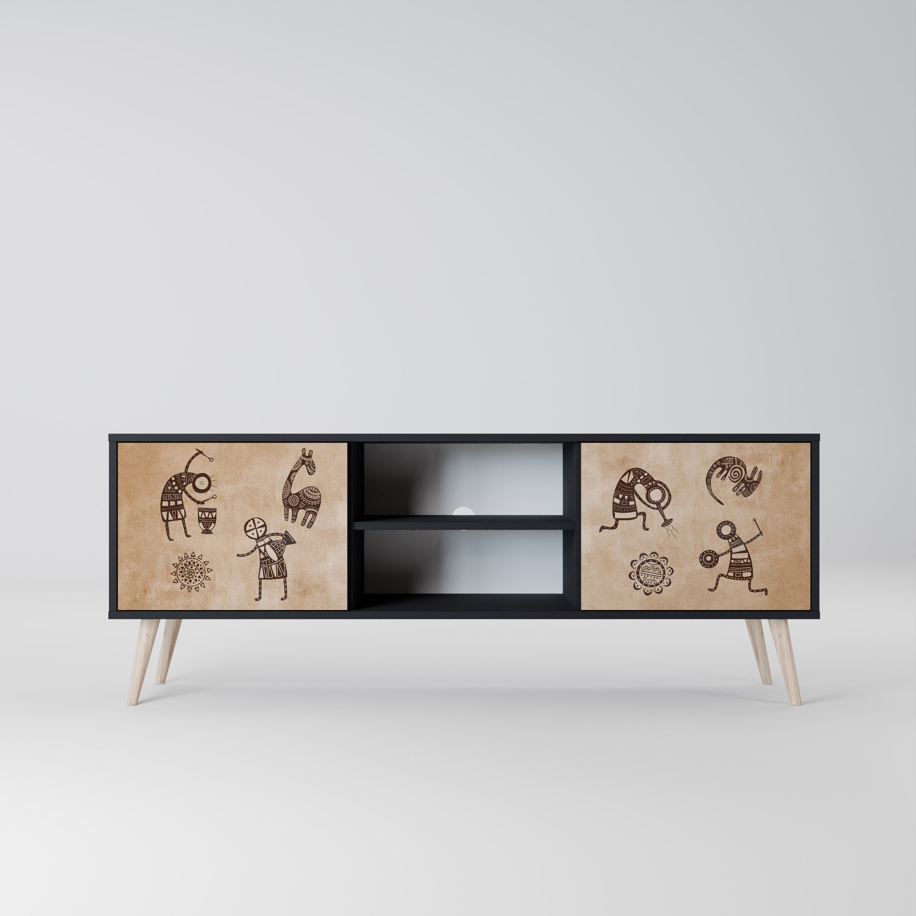AFRICAN STYLE Móvel de TV com 2 Portas em Acabamento Preto