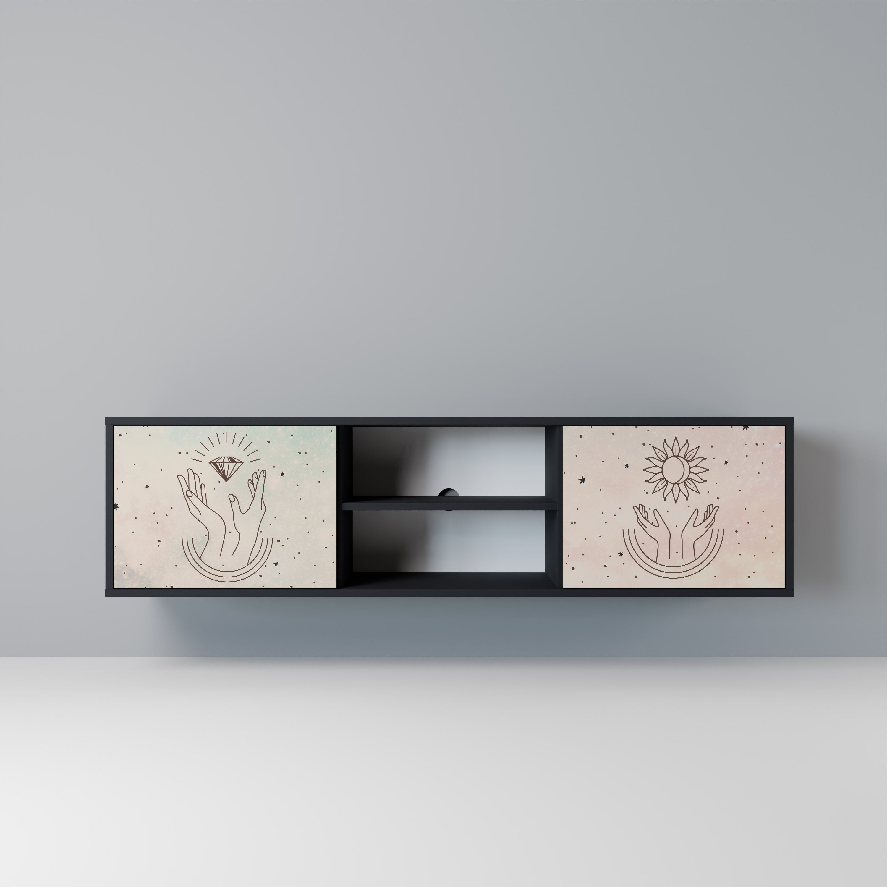 DELICATE BEAUTY Móvel de TV com 2 Portas em Acabamento Preto