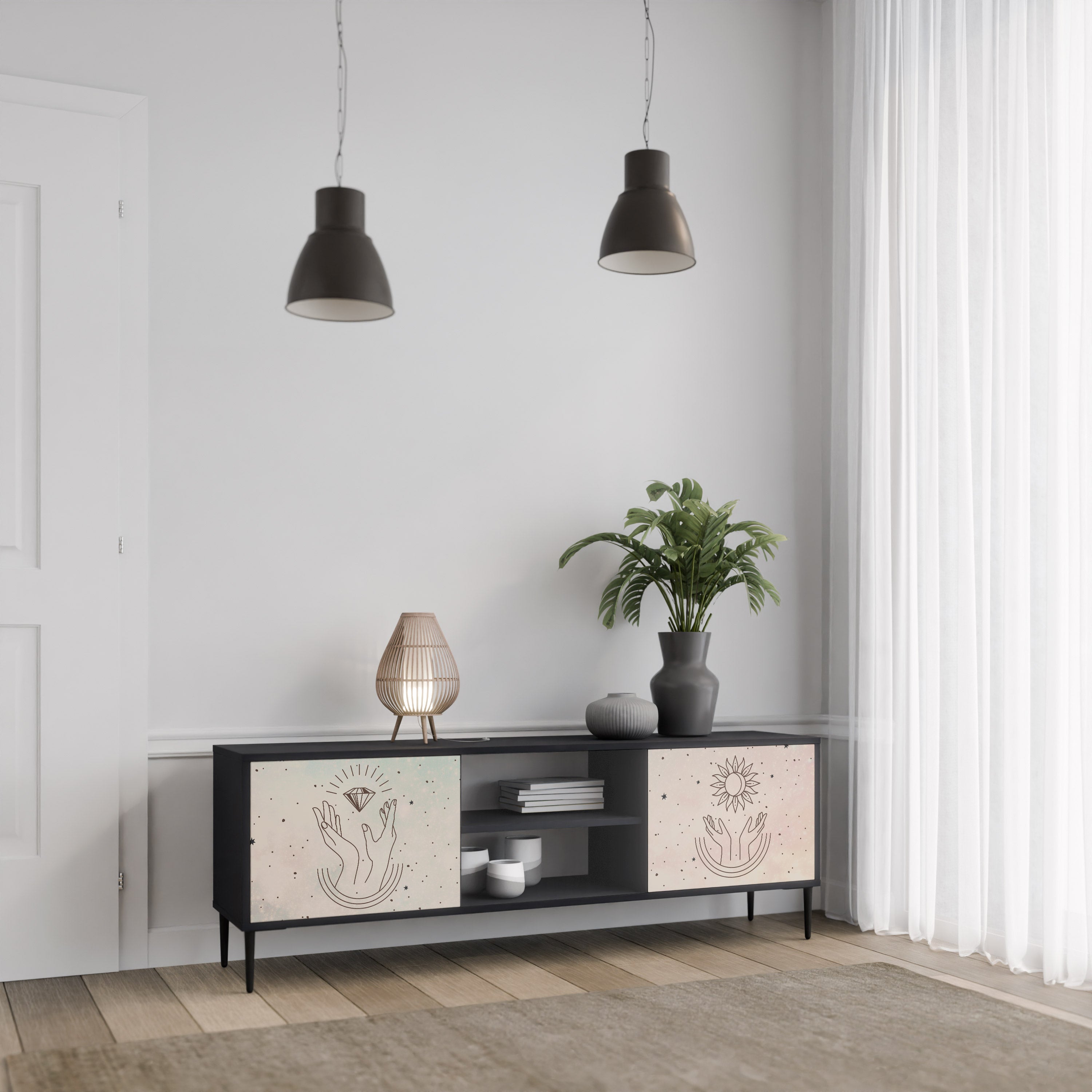 DELICATE BEAUTY Móvel de TV com 2 Portas em Acabamento Preto