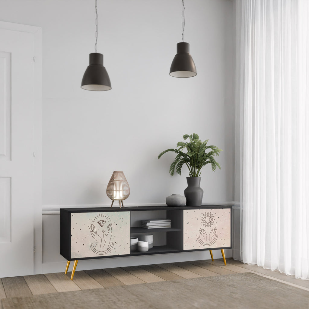 DELICATE BEAUTY Móvel de TV com 2 Portas em Acabamento Preto