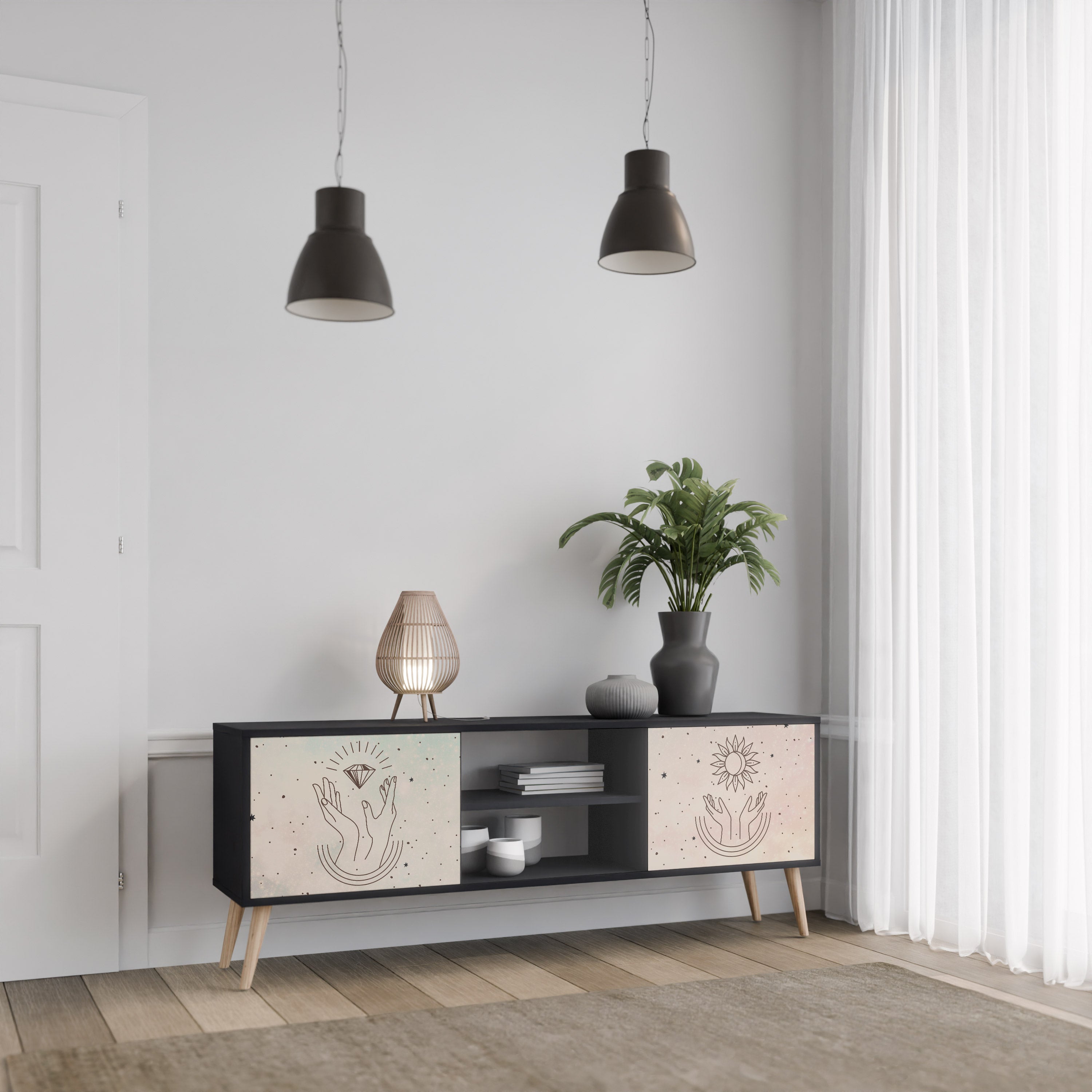 DELICATE BEAUTY Móvel de TV com 2 Portas em Acabamento Preto