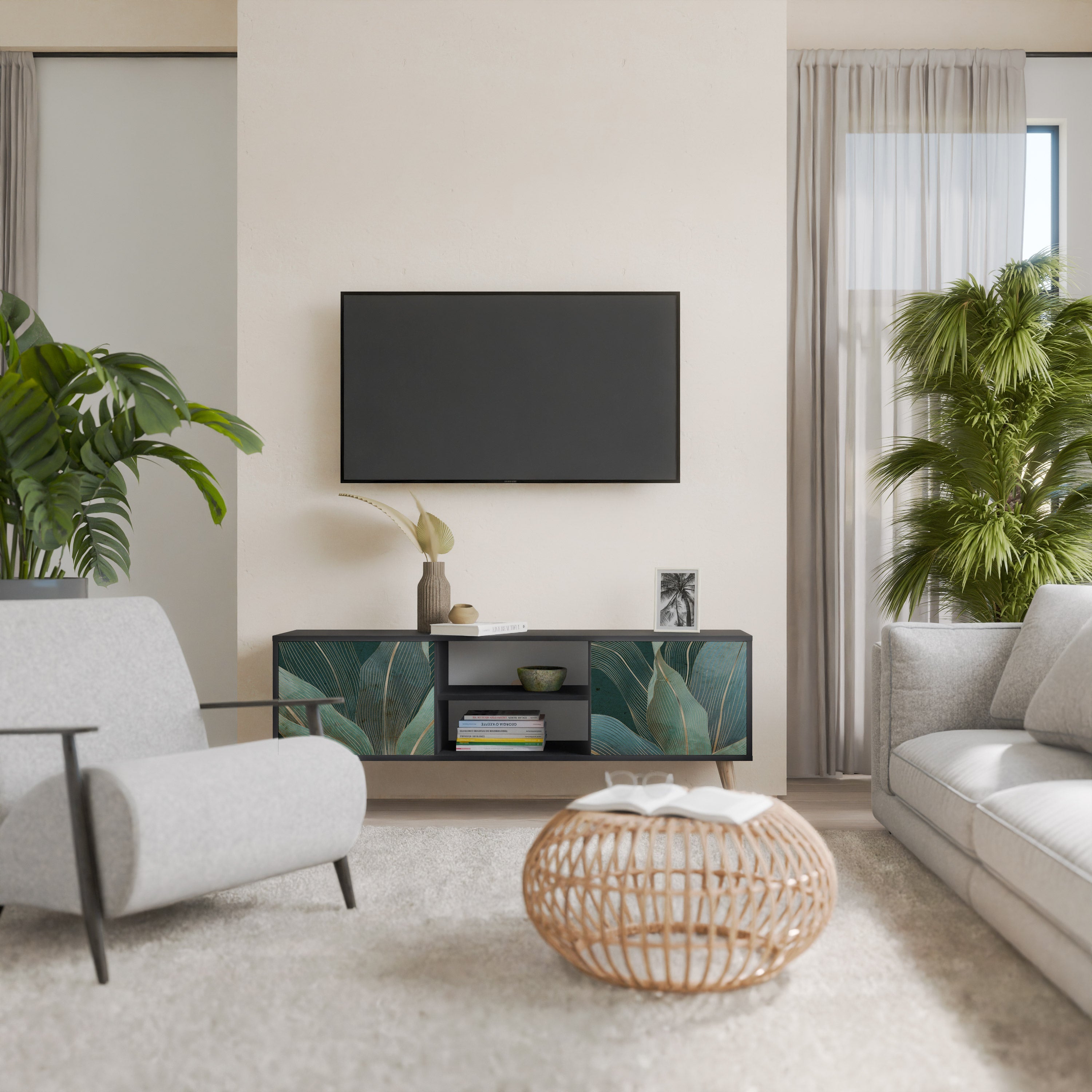 ROYAL GREEN Móvel de TV com 2 Portas em Acabamento Preto