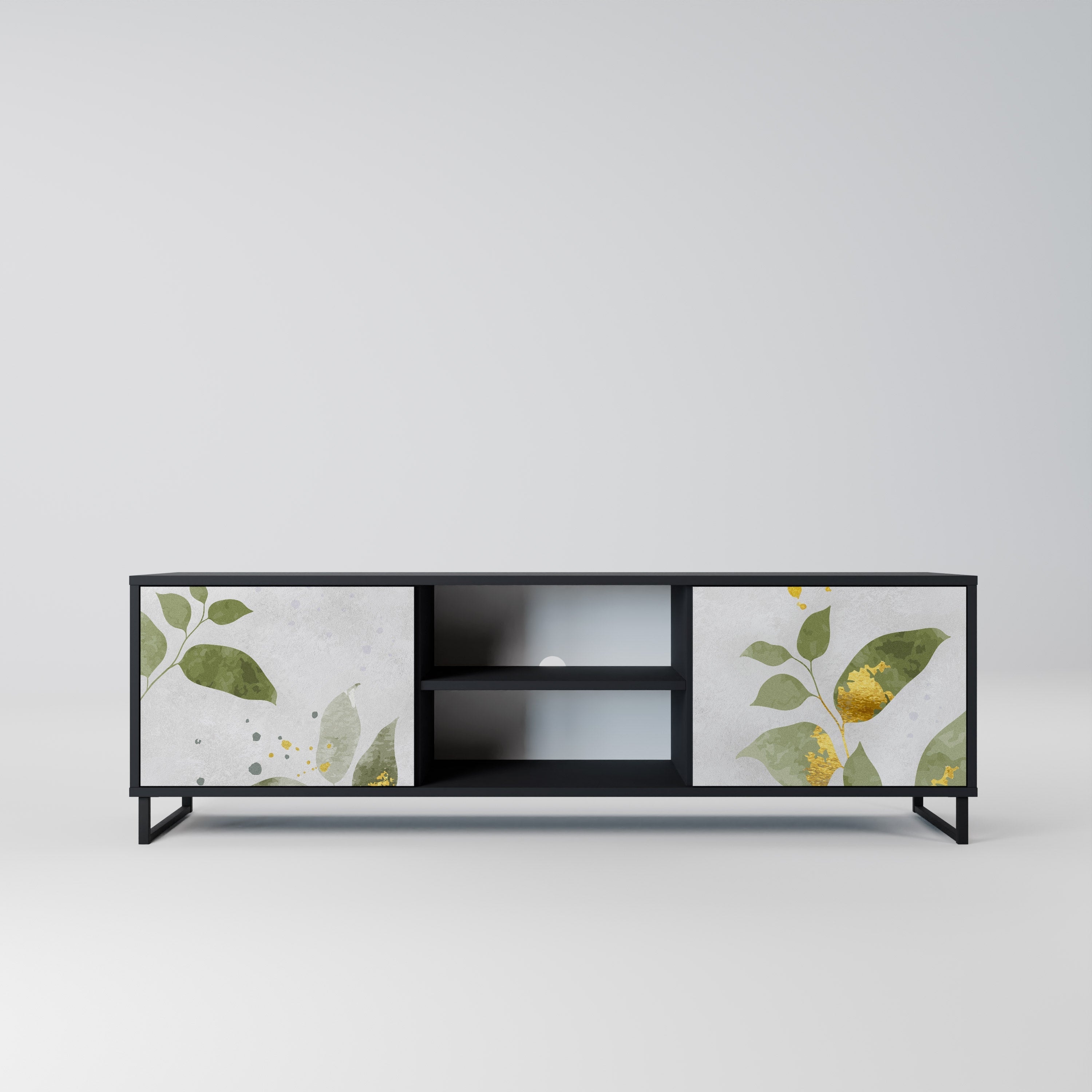 ELEGANT BOTANICS Móvel de TV com 2 Portas em Acabamento Preto
