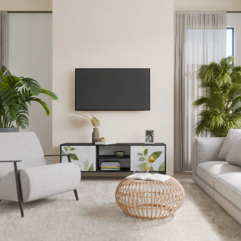 ELEGANT BOTANICS Móvel de TV com 2 Portas em Acabamento Preto