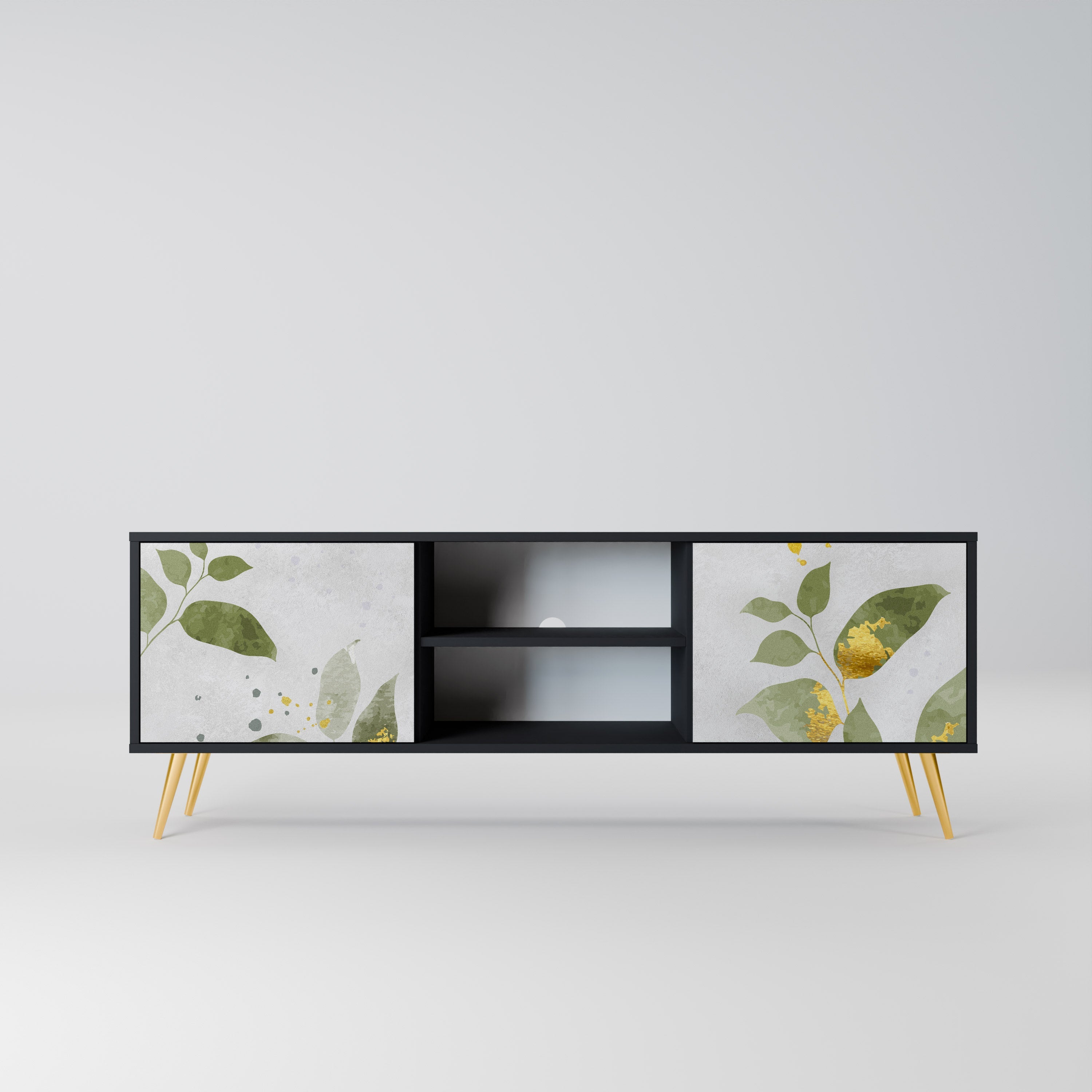 ELEGANT BOTANICS Móvel de TV com 2 Portas em Acabamento Preto