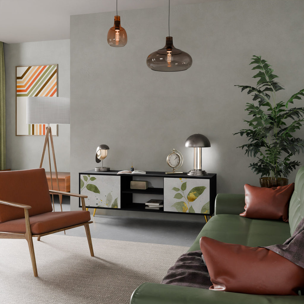 ELEGANT BOTANICS Móvel de TV com 2 Portas em Acabamento Preto