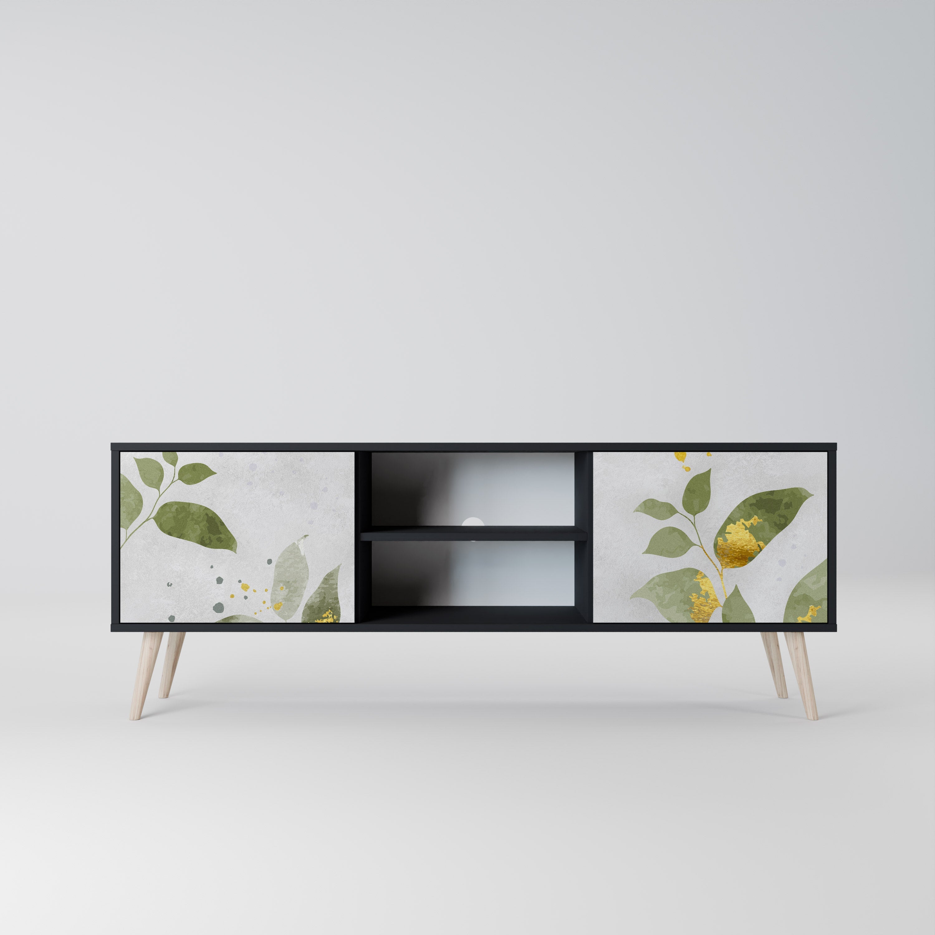 ELEGANT BOTANICS Móvel de TV com 2 Portas em Acabamento Preto