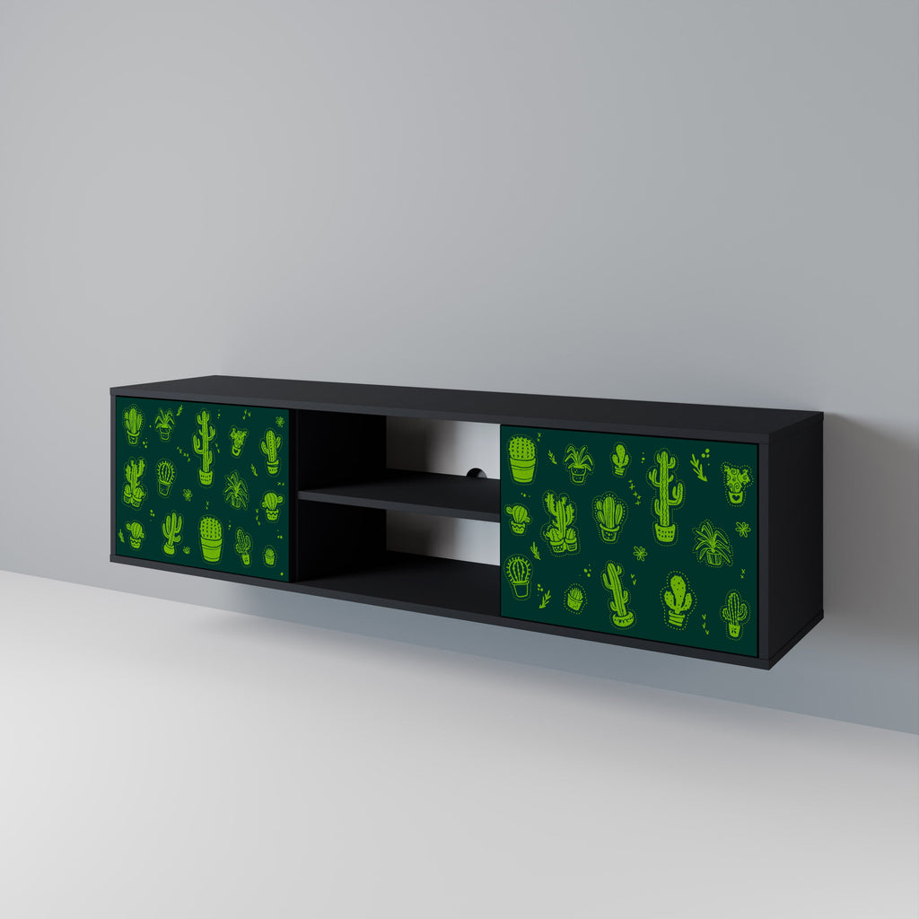 DESERT GREEN Móvel de TV com 2 Portas em Acabamento Preto