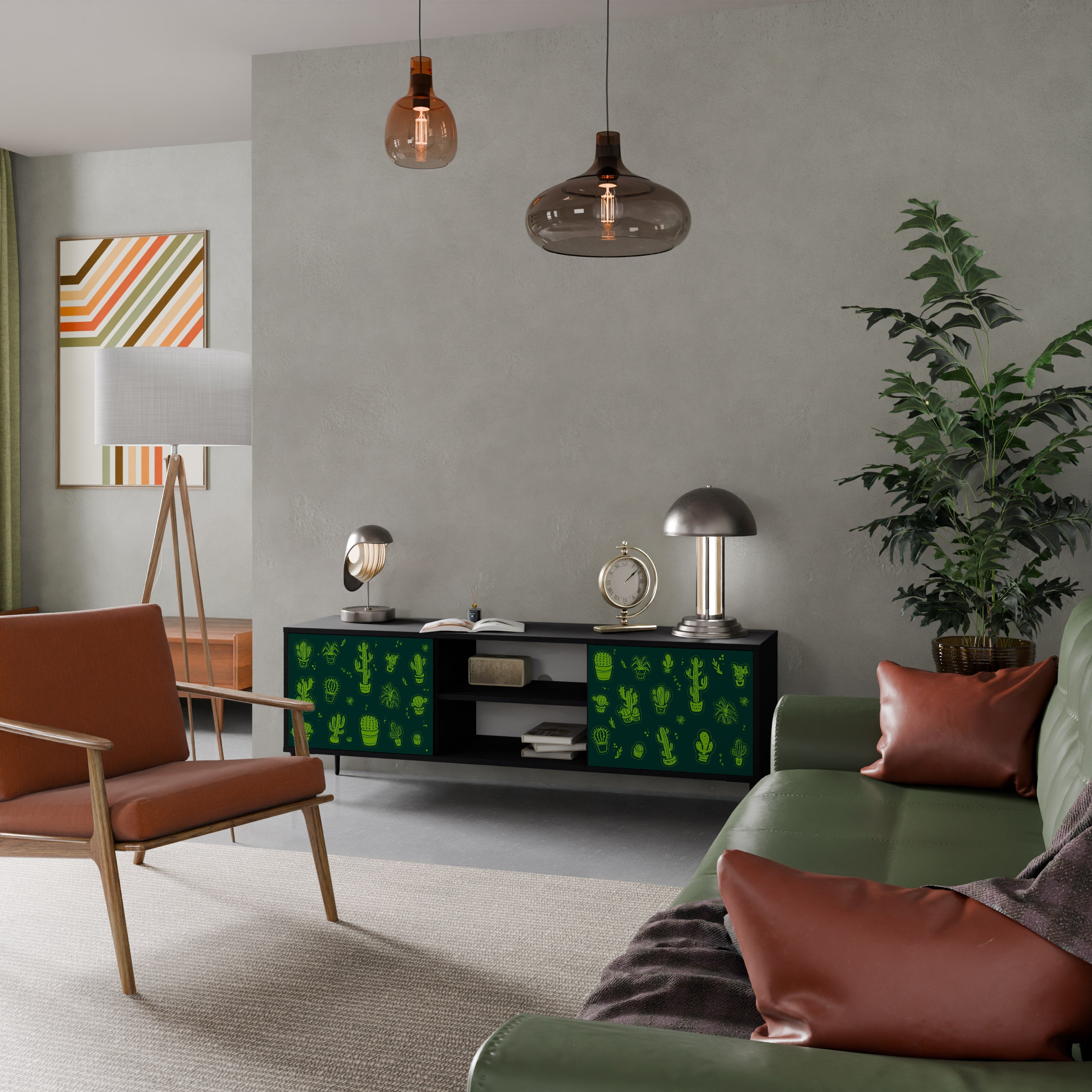 DESERT GREEN Móvel de TV com 2 Portas em Acabamento Preto