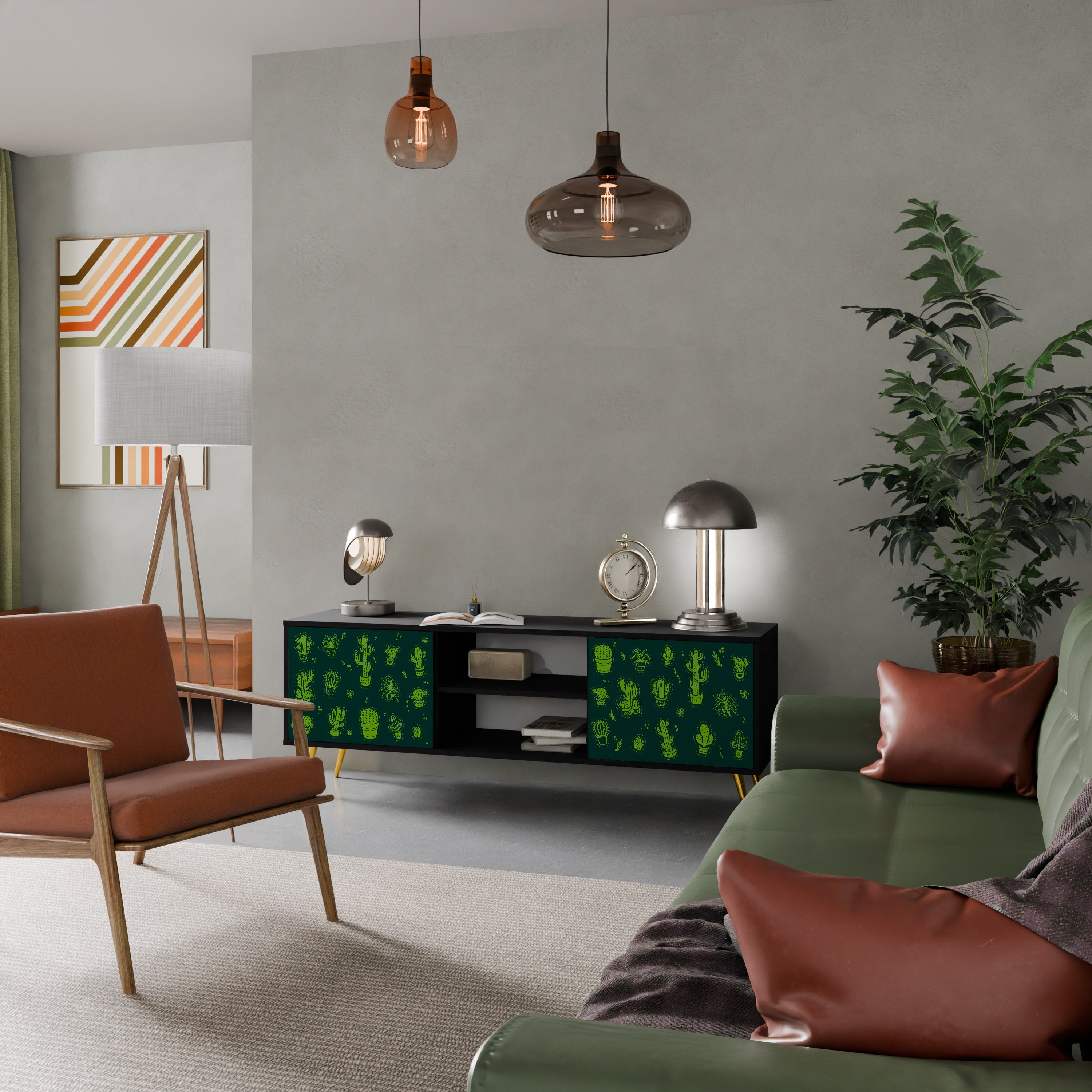 DESERT GREEN Móvel de TV com 2 Portas em Acabamento Preto