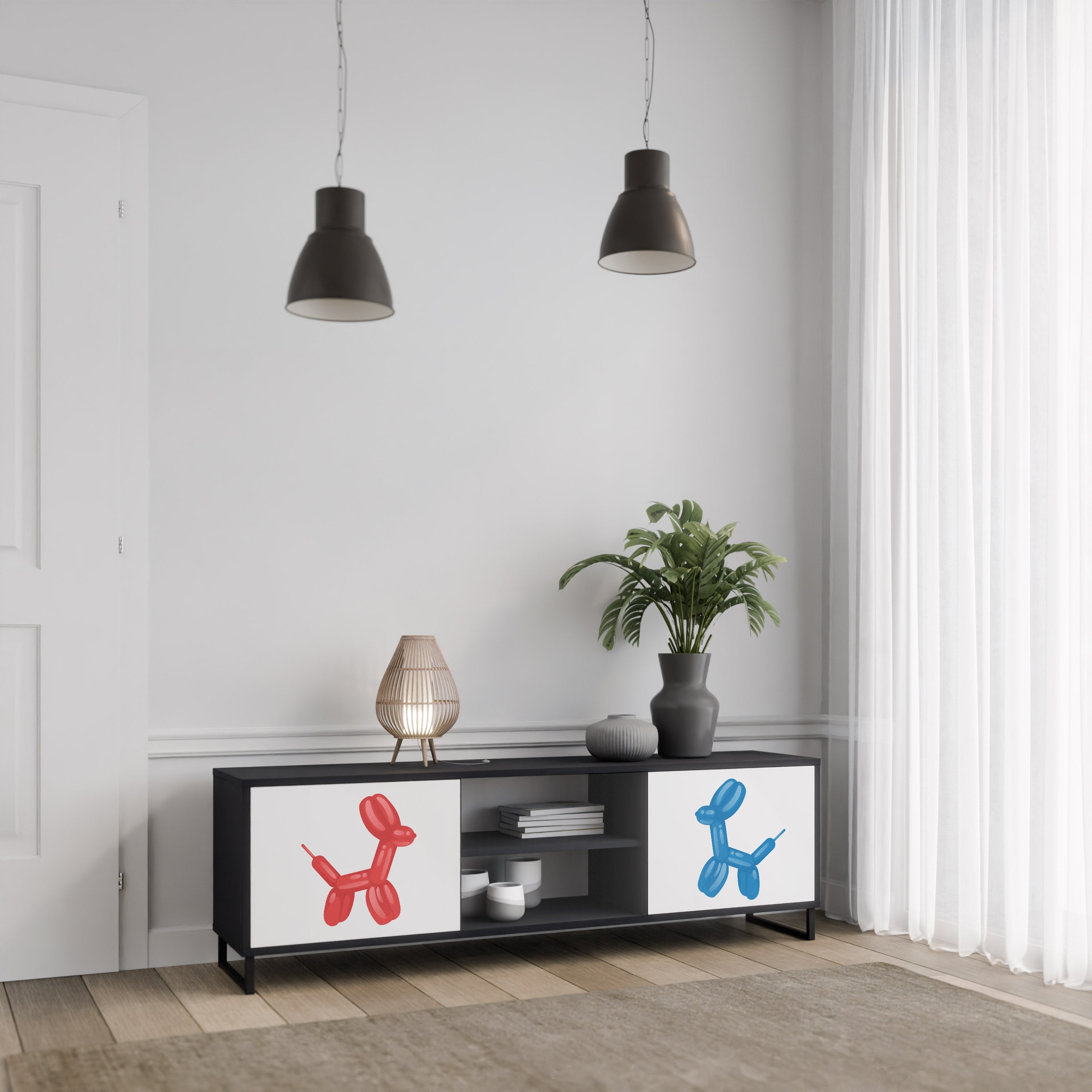 CHILDHOOD MEMORY Móvel de TV com 2 Portas em Acabamento Preto