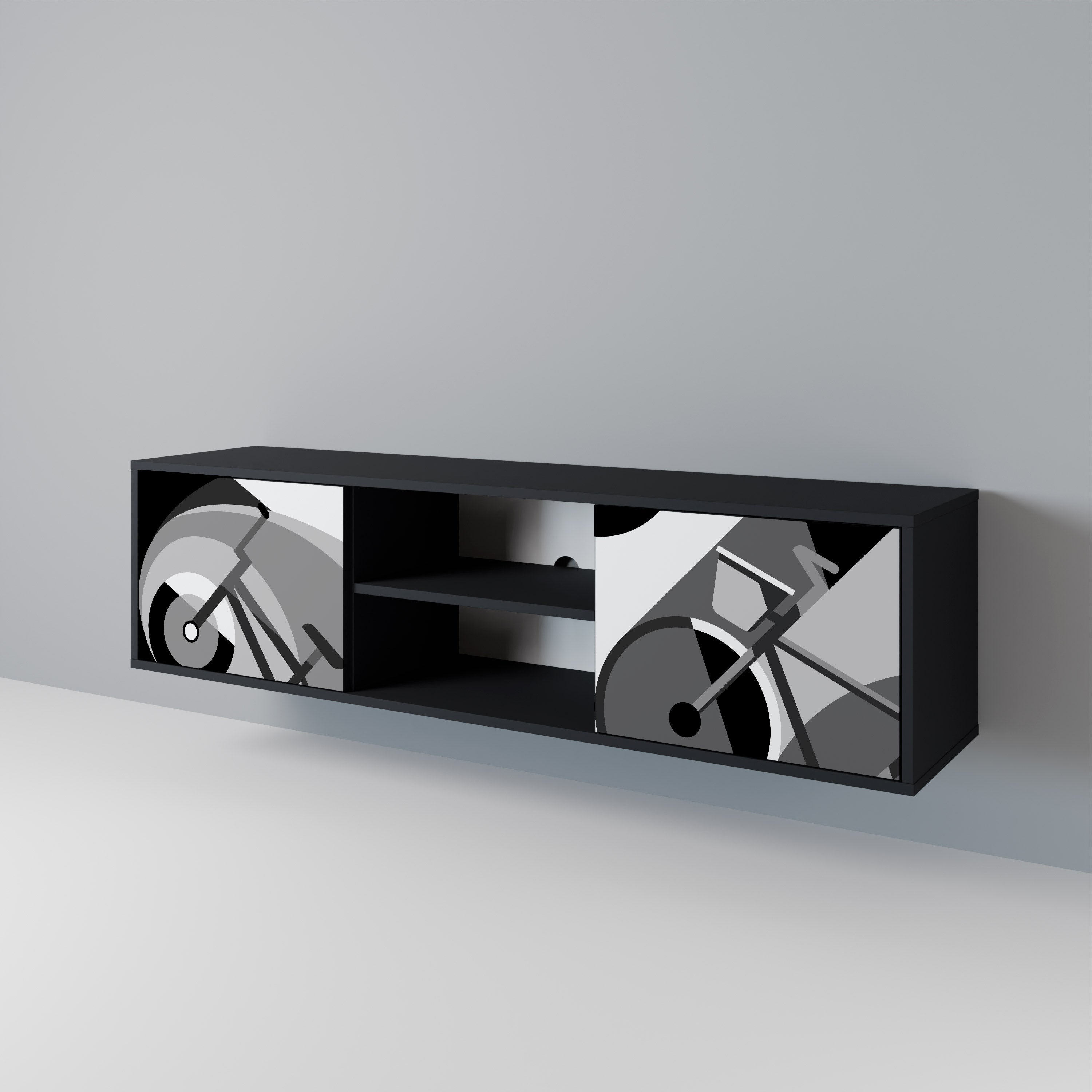 BIKE ENERGY Móvel de TV com 2 Portas em Acabamento Preto