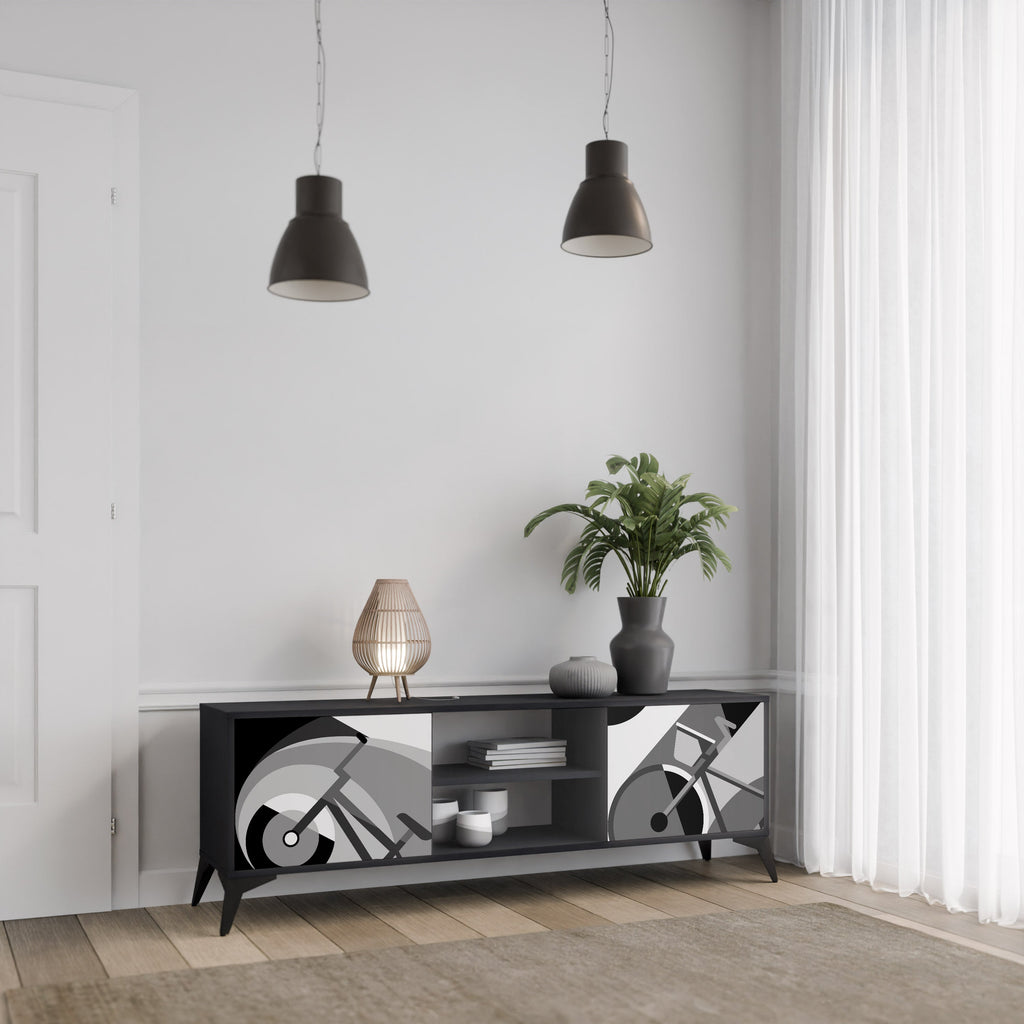 BIKE ENERGY Móvel de TV com 2 Portas em Acabamento Preto