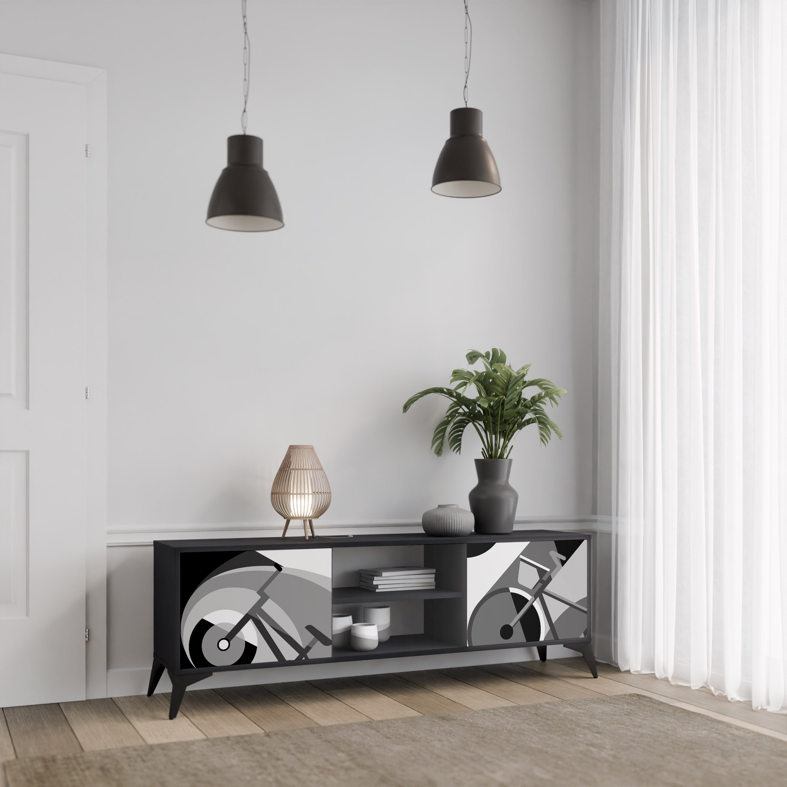 BIKE ENERGY Móvel de TV com 2 Portas em Acabamento Preto