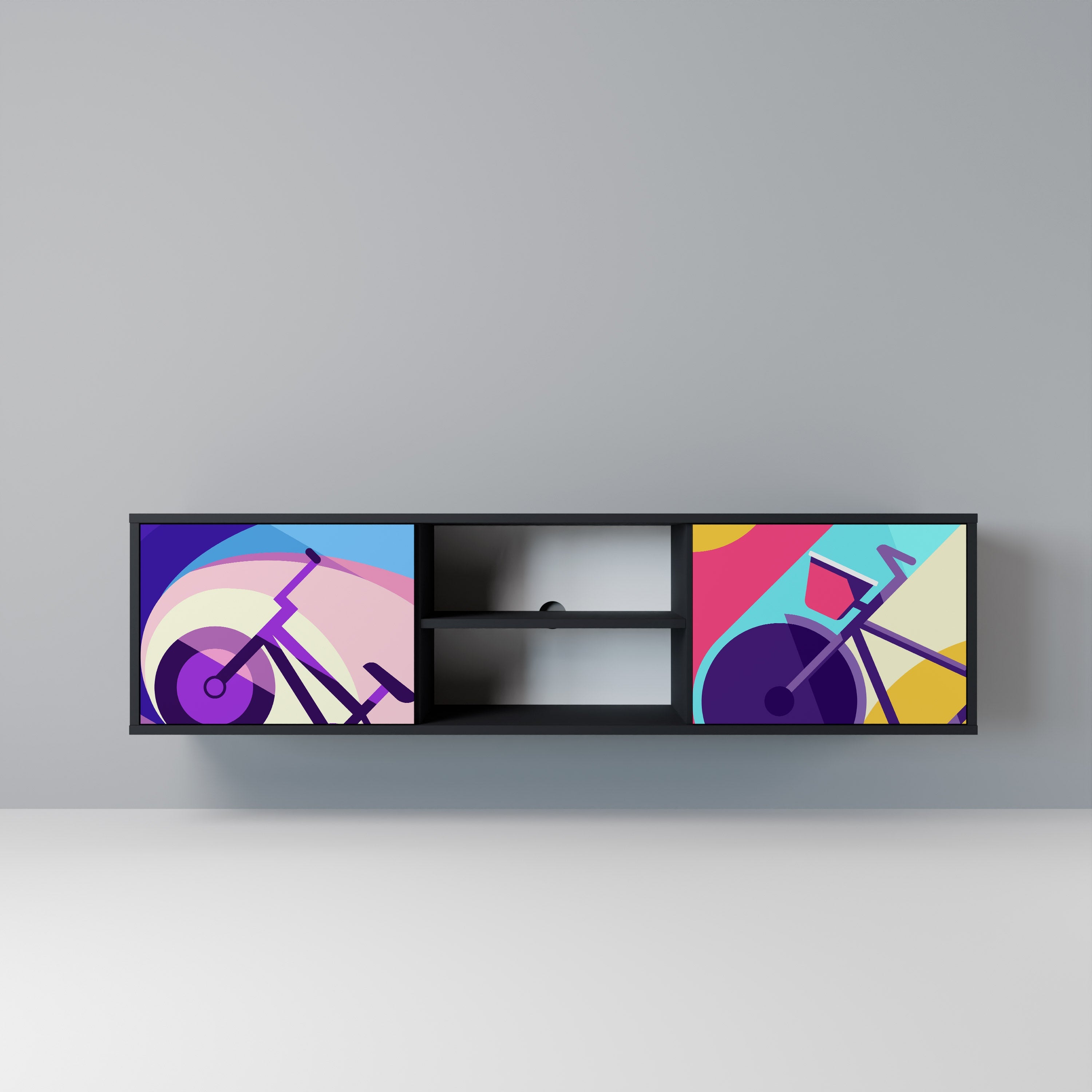 BIKE DREAMS Móvel de TV com 2 Portas em Acabamento Preto