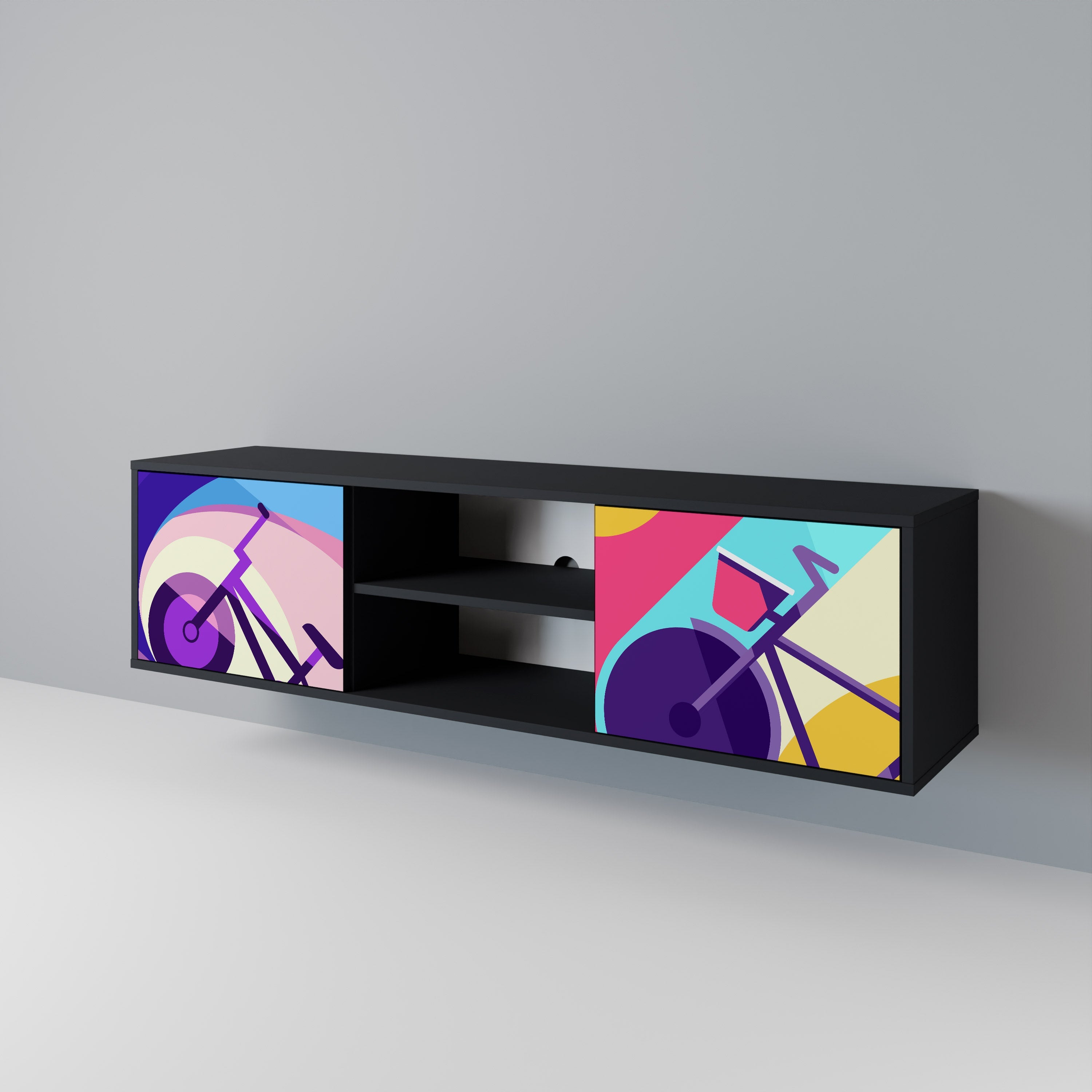 BIKE DREAMS Móvel de TV com 2 Portas em Acabamento Preto