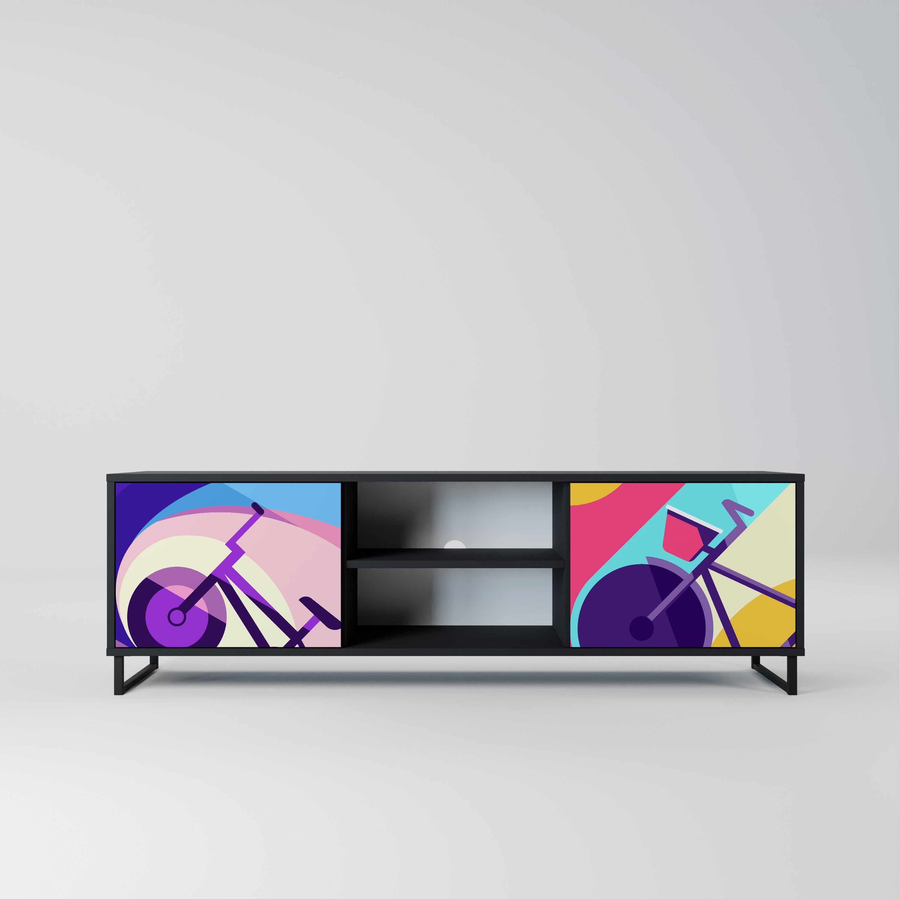 BIKE DREAMS Móvel de TV com 2 Portas em Acabamento Preto