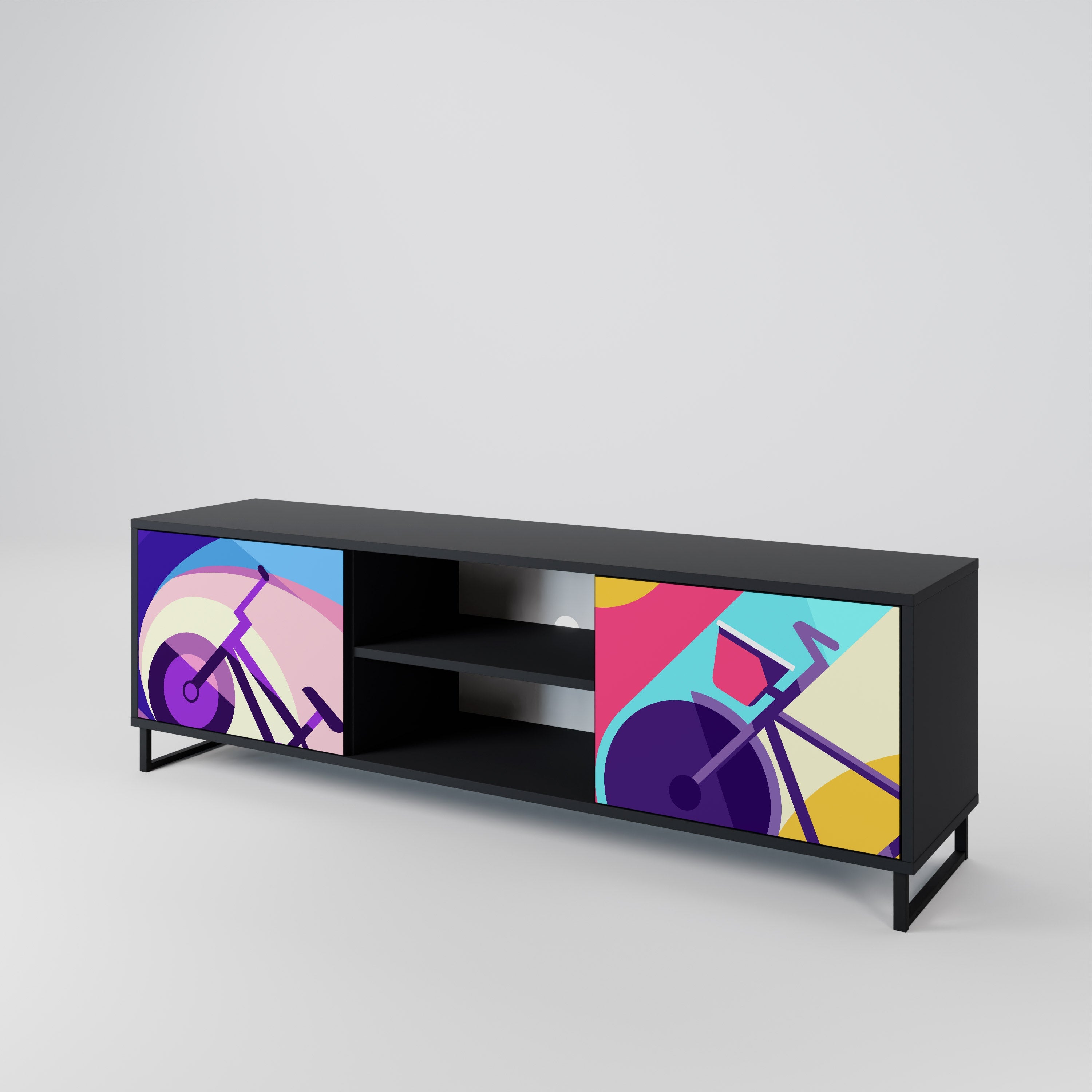 BIKE DREAMS Móvel de TV com 2 Portas em Acabamento Preto