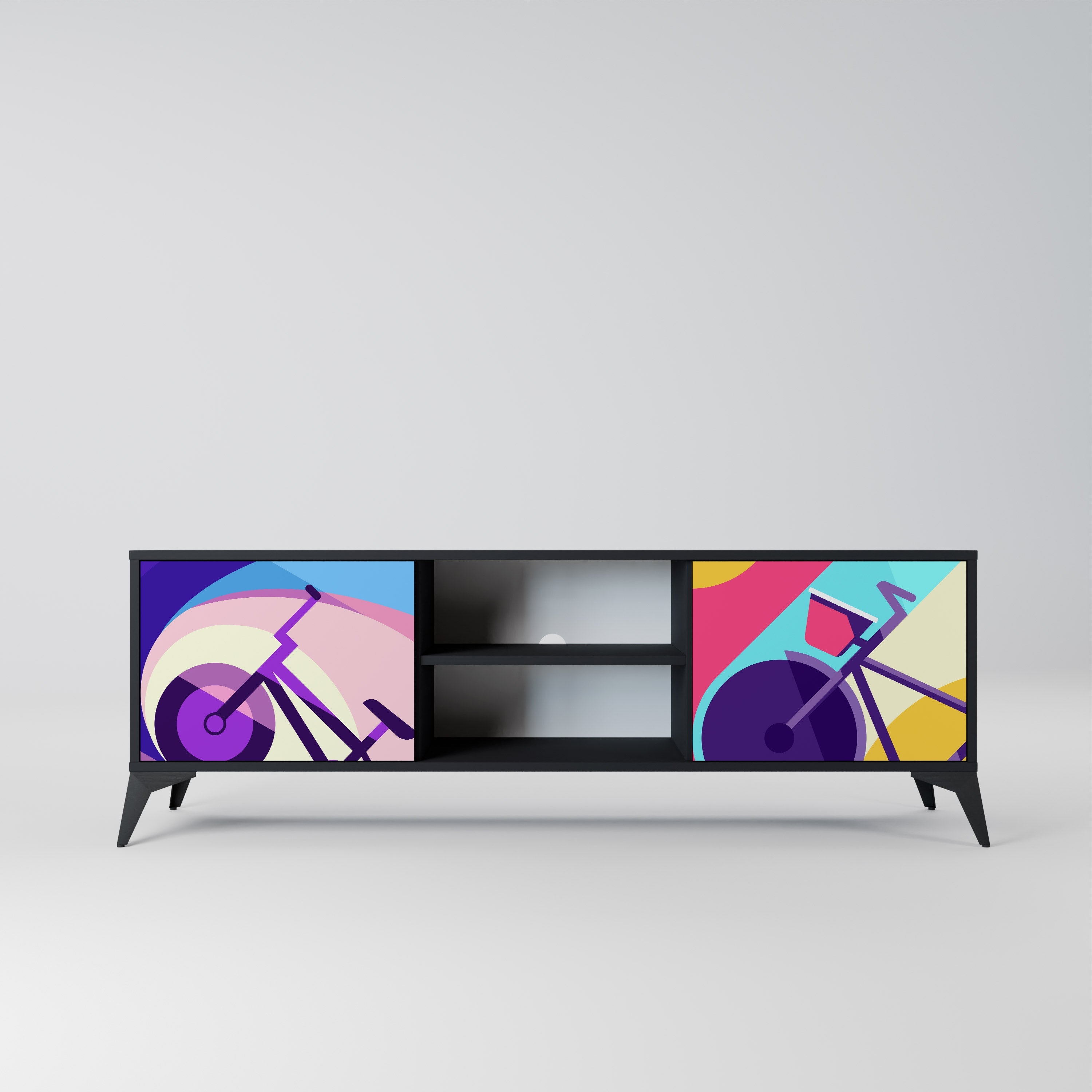 BIKE DREAMS Móvel de TV com 2 Portas em Acabamento Preto