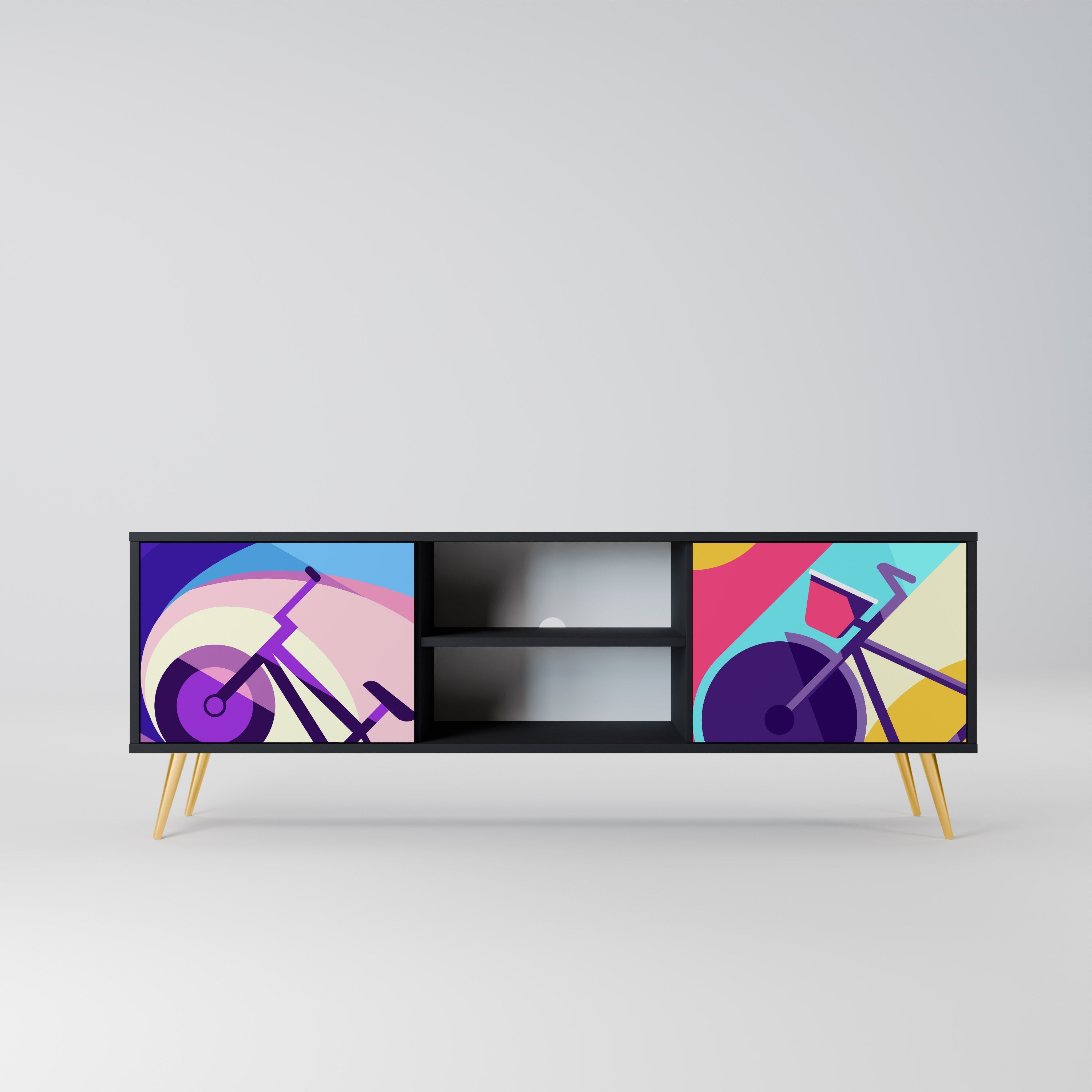 BIKE DREAMS Móvel de TV com 2 Portas em Acabamento Preto