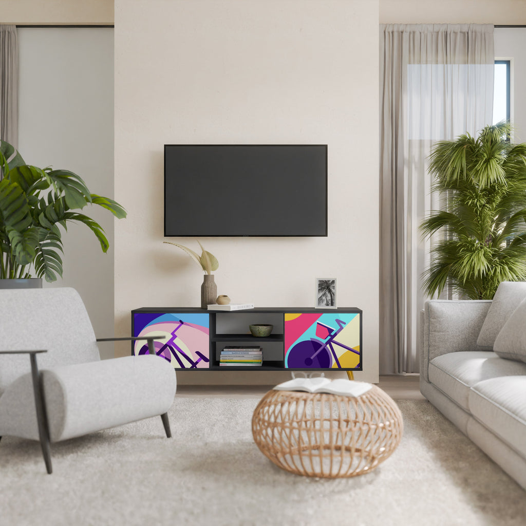 BIKE DREAMS Móvel de TV com 2 Portas em Acabamento Preto