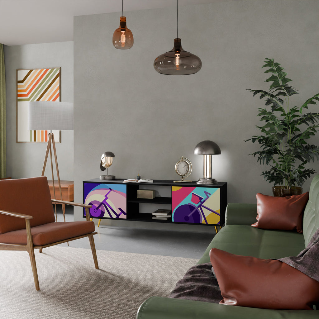 BIKE DREAMS Móvel de TV com 2 Portas em Acabamento Preto